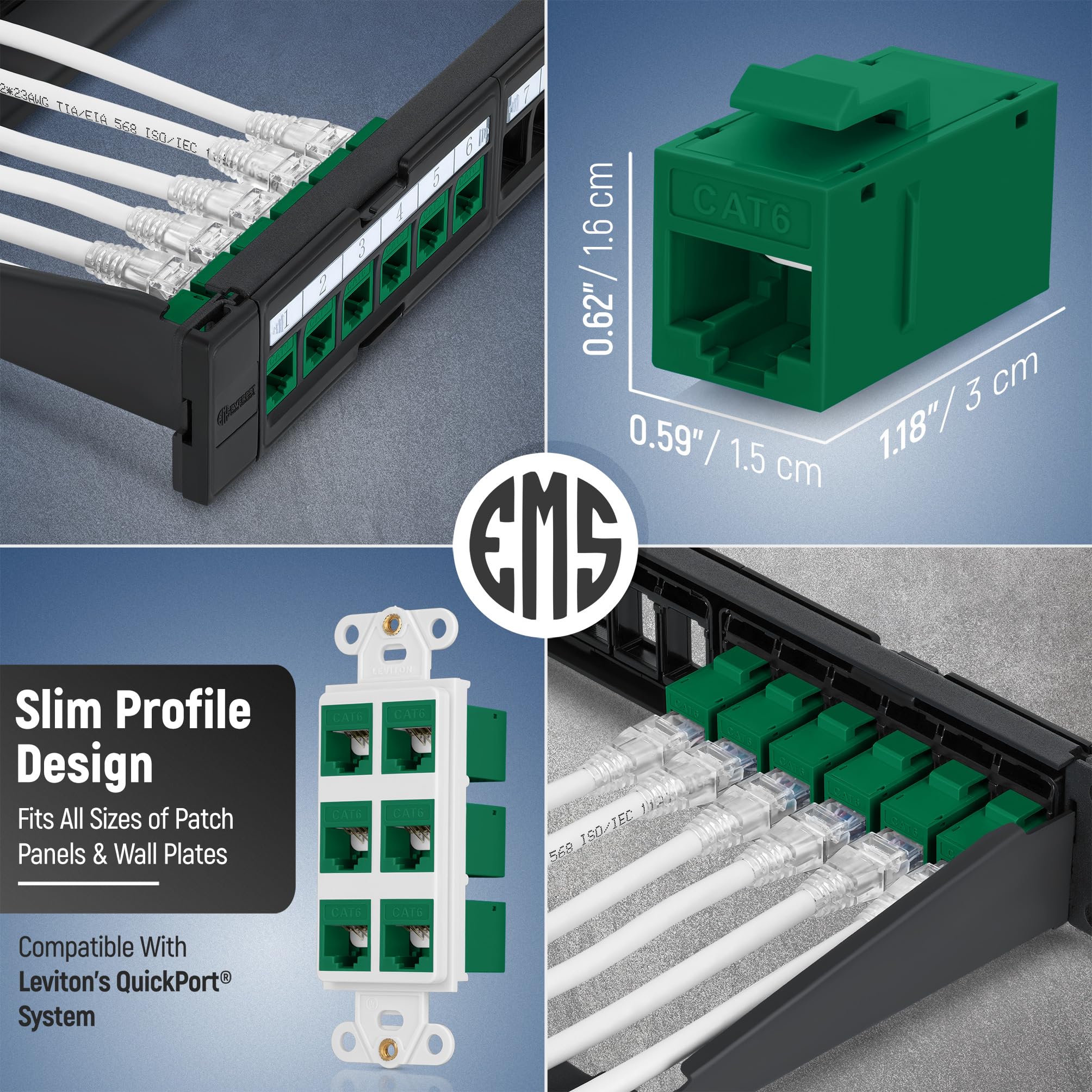 Everest Media Solutions Rj45 Cat6 Keystone Coupler In Green   12 Pack   Female To Female Ethernet Keystone Jack For Standard Wal