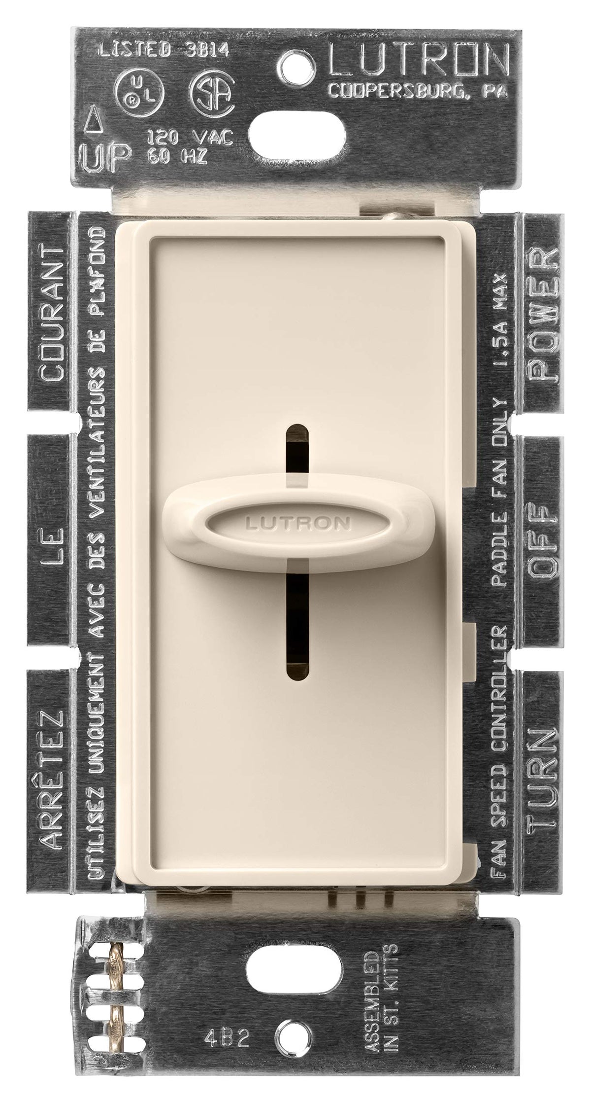 Lutron Sfsq F La Skylark 1.5 Amp Single Pole Slide To Off 3 Speed Fan Control, Light Almond