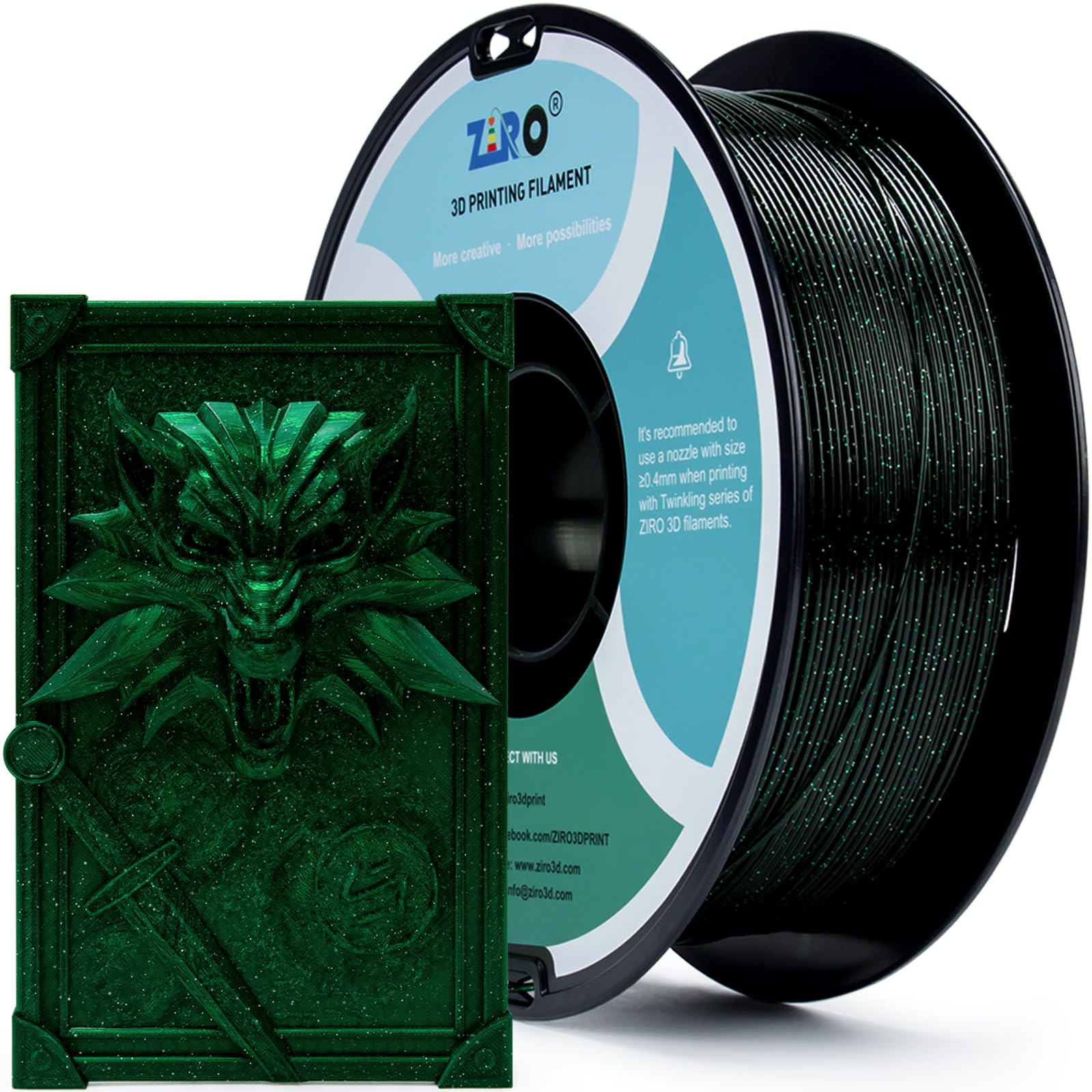 ZIRO Sparkle PLA Filament 1.75mm, Shiny Glitter with Transluent PLA Base, Galaxy Printing Material,1kg/2.2lbs Spool, Fit Most 3D