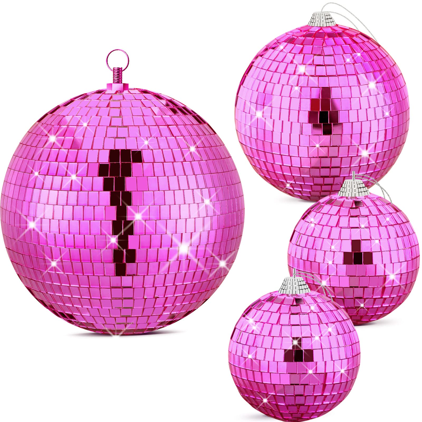 4 Pcs Large Pink Disco Ball Mirror Disco Ball 70S Mellow Pink Disco Ball Hanging Disco Ball Stage Lightning Effect Ball For 70S 