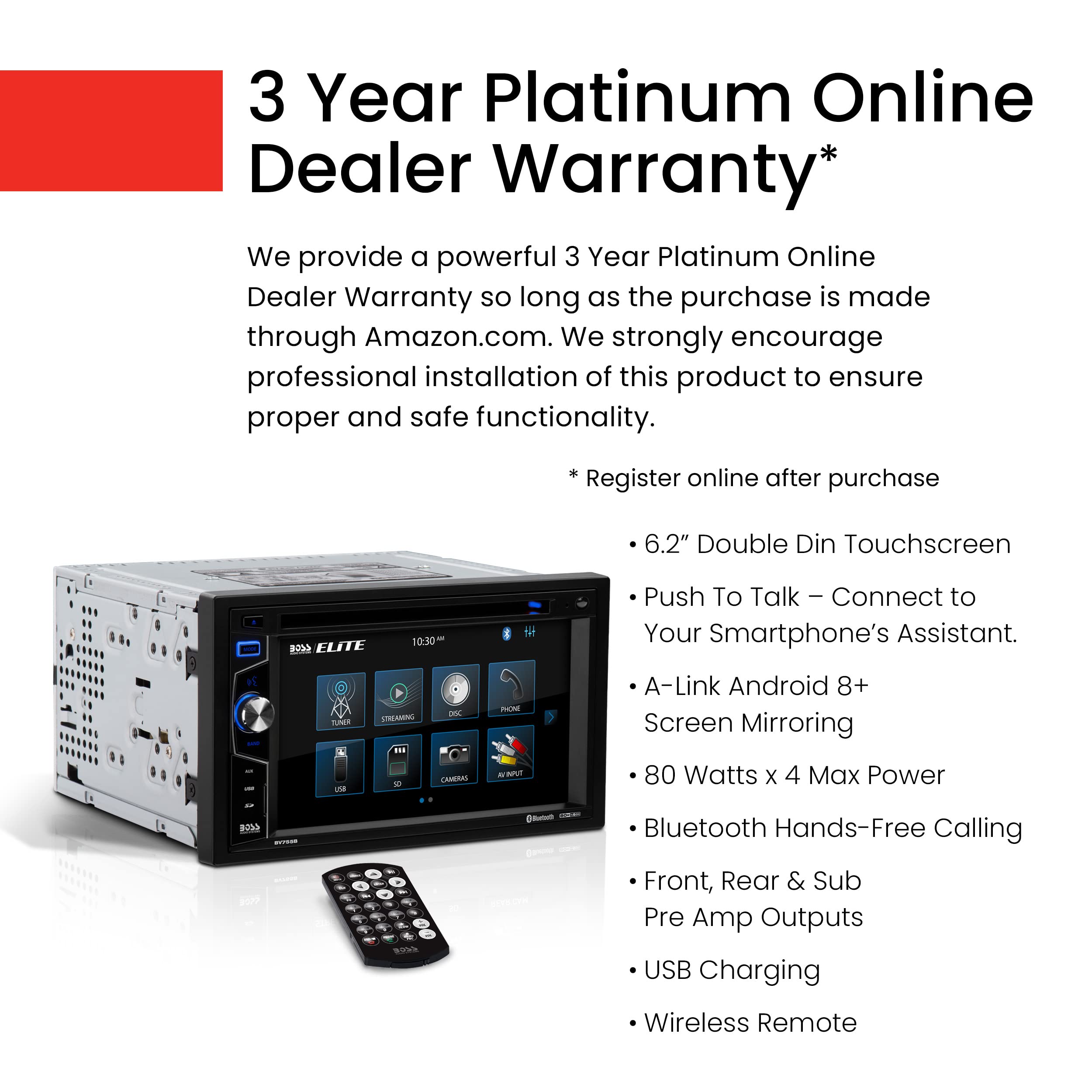 Boss Audio Systems Elite Bv755B Car Stereo System   6.2 Inch Double Din Touchscreen, Bluetooth Head Unit, Am/Fm Radio Receiver,