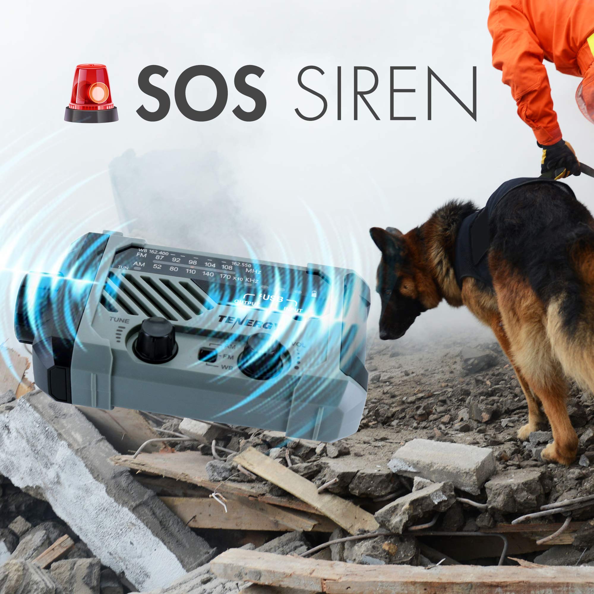 Tenergy Multifunctional Hand Crank Weather Radio With Led Flashlights, Sos Alarm, Cell Phone Charger, Am/Fm/Noaa Radio Frequenci