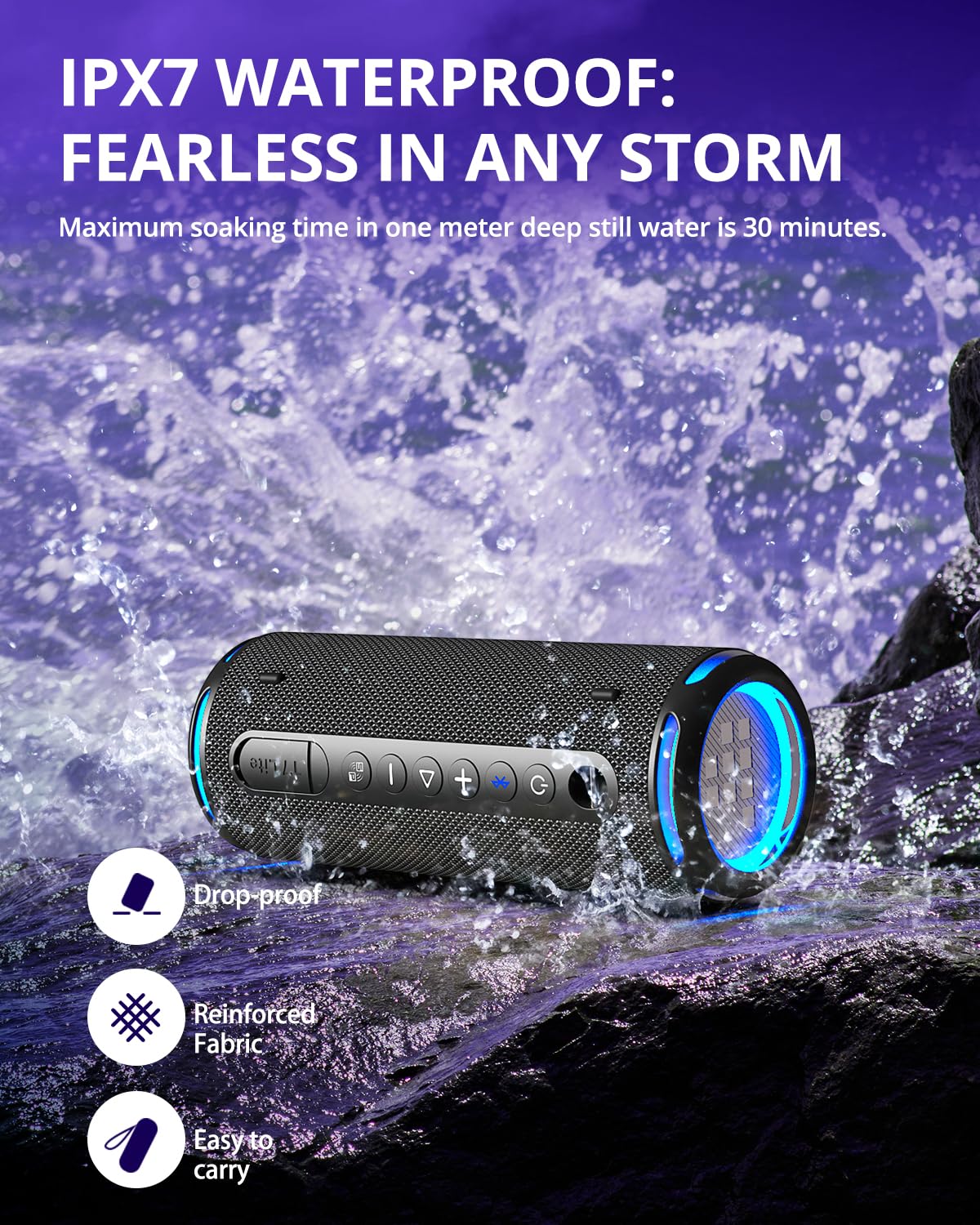 Tronsmart T7 Lite 24W Portable Bluetooth Speaker, Enhanced Bass, Rainbow Light Show, 24H Playtime, Ipx7 Waterproof, Wireless Ste