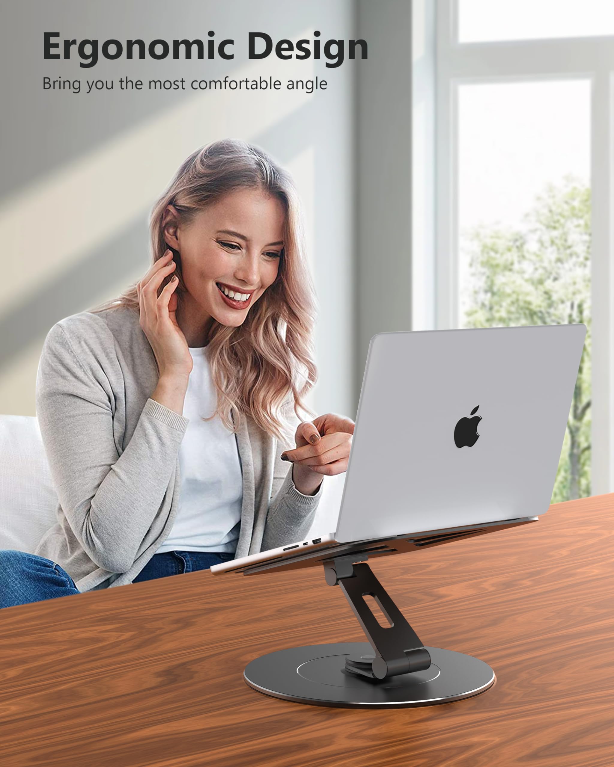 Loxp Ultra Stable Swivel Laptop Stand For Desk With 360 Rotating Larger Base, Military Grade Aluminum Anti Loosening Structure