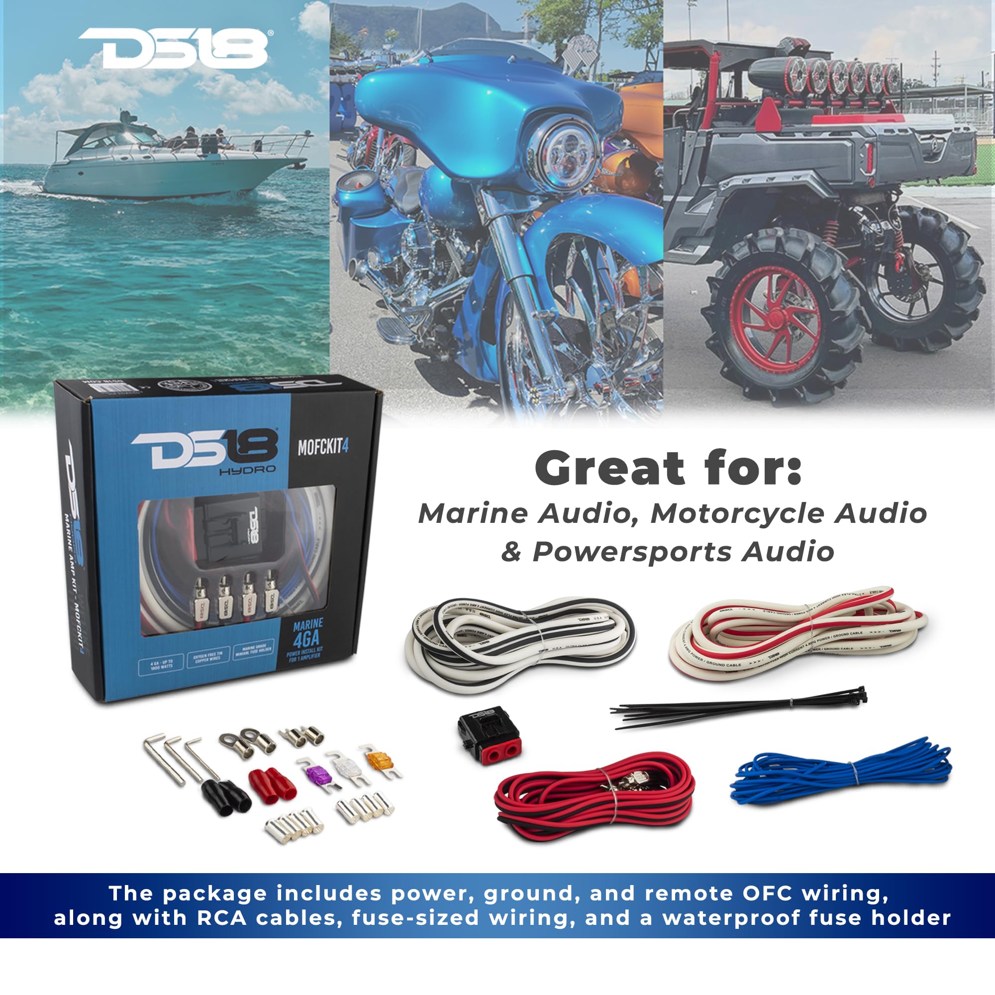 Ds18 Hydro Mofckit4 4 Gauge Marine Tinned Amplifier Installation Wiring Kit   Up To 1800 Watts, Ofc 100% Cooper