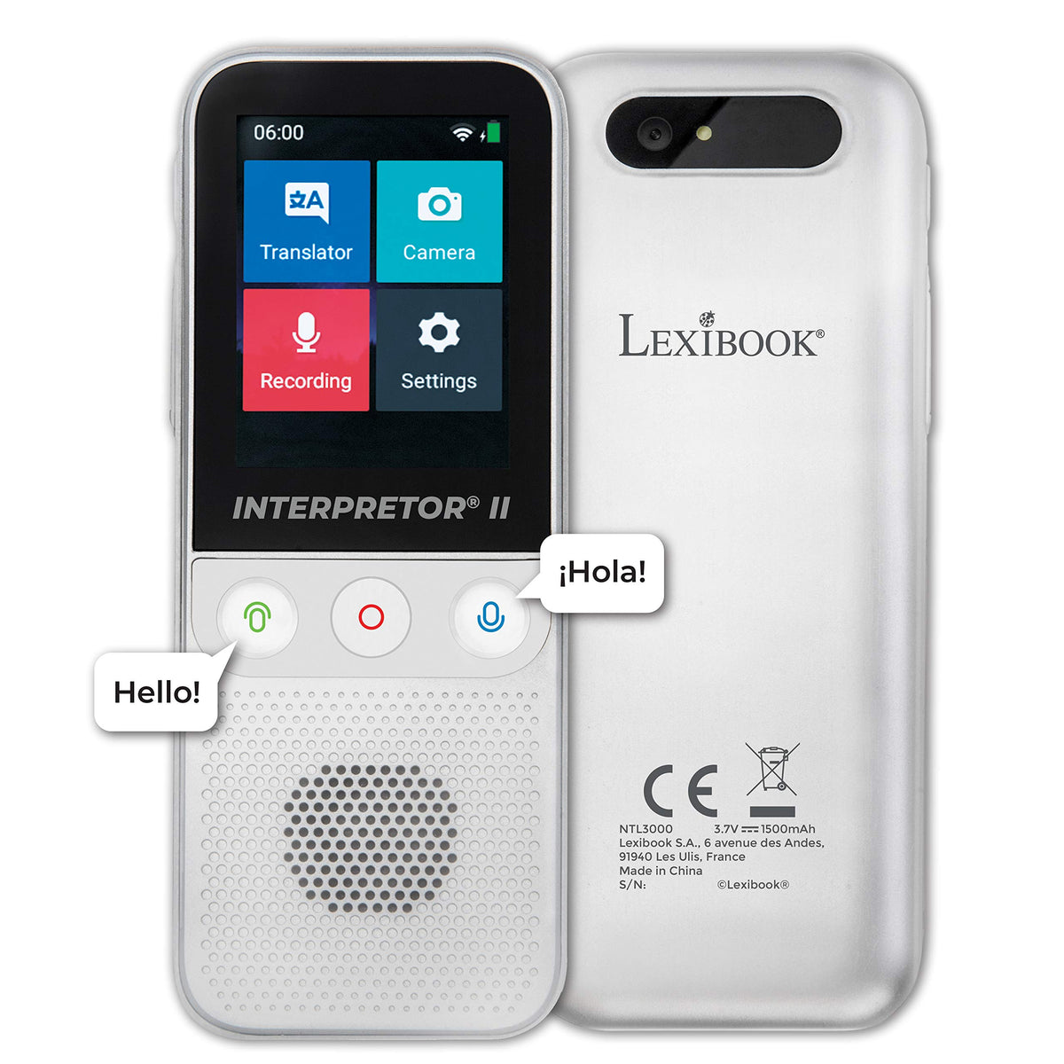 Lexibook Ntl3000 Interpretor 2 137 Languages Instant Voice, Photo, Memo Translation, Multilingual Portable Speaking, Earphones J