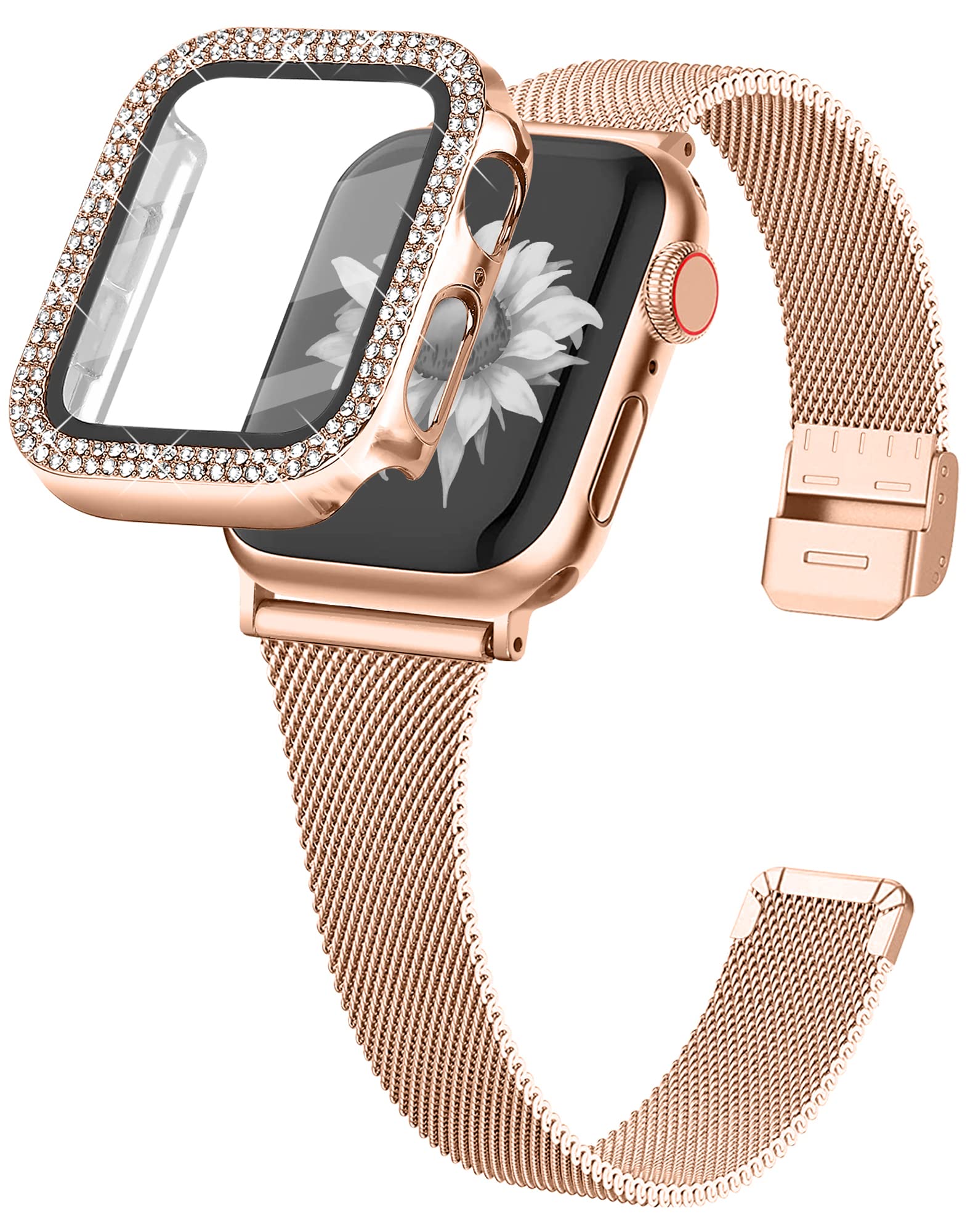 Joyozy Slim Stainless Steel Band Compatible With Apple Watch 38Mm 40Mm 41Mm 42Mm 44Mm 45Mm Milanese Strap With Bling Glitter Cas