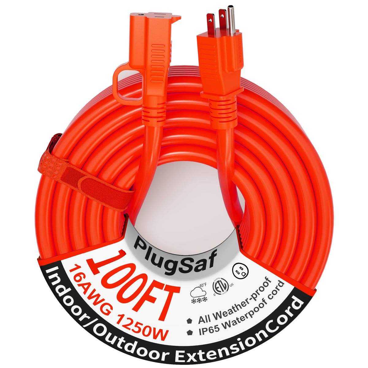 16 Gauge 100 Ft Extension Cord Outdoor Waterproof, 16/3 Sjtw Cold Weatherproof  58F, Flame Retardant, Flexible 3 Prong Orange El