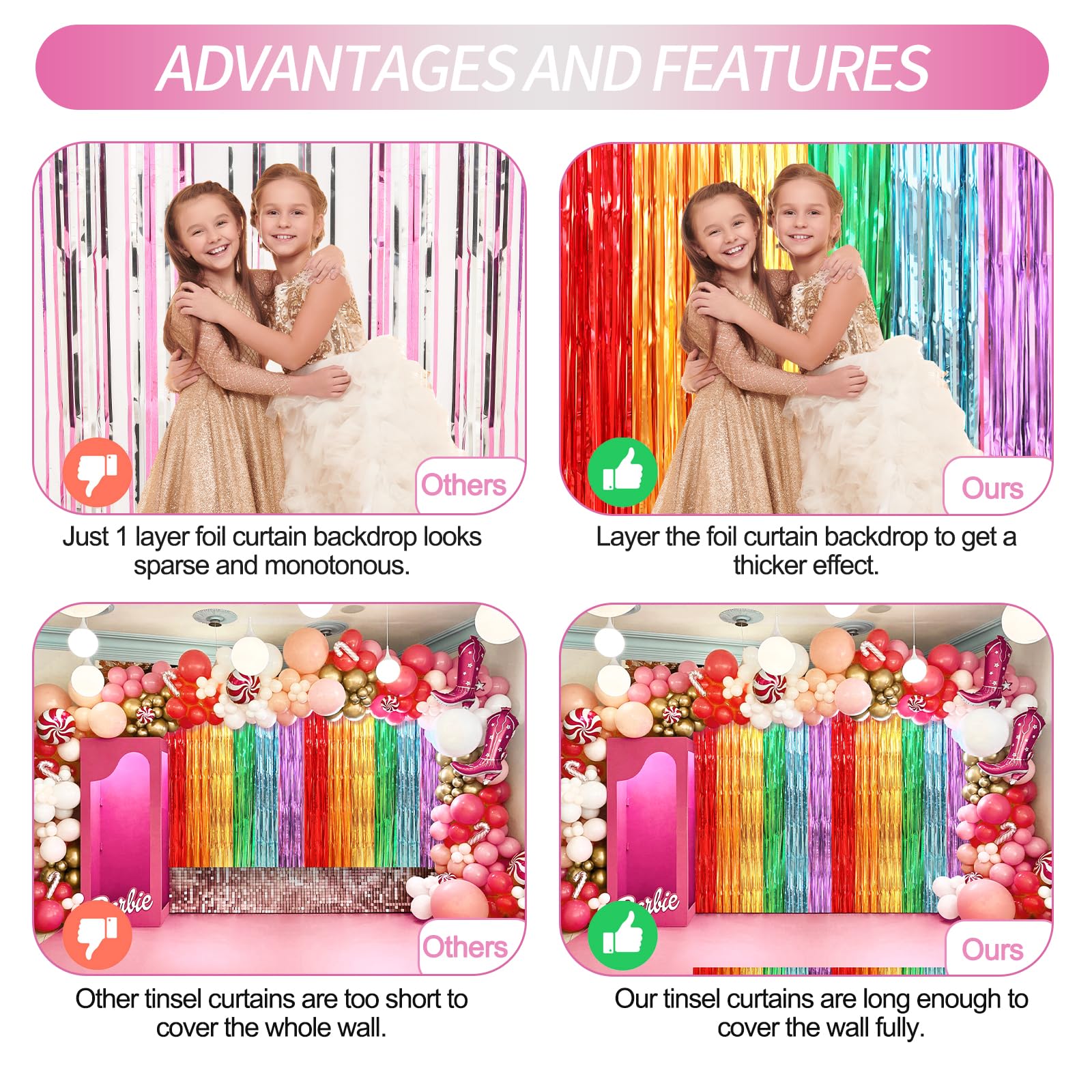 Crosize 2 Pack 3.3 X 8.2 Ft Rainbow Foil Fringe Curtains Party Decorations, Tinsel Curtain Backdrop For Parties, Door Streamers,