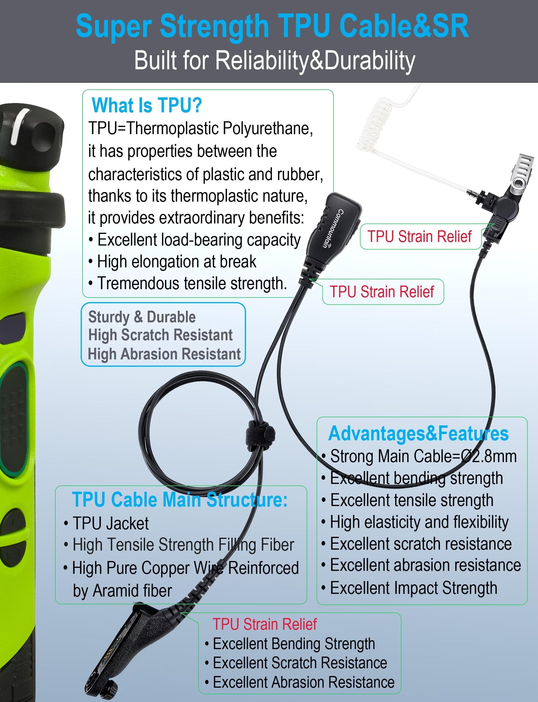 Commountain Apx 6000 Xpr 7550E Earpiece W/Mic Compatible For Motorola Radios Apx 8000 (7000 4000) Xpr 7350E (7580E 7380E 7550 7350) Apx6000 Apx7000 Apx8000 Xpr7550 Xpr7550E, Surveillance Headset