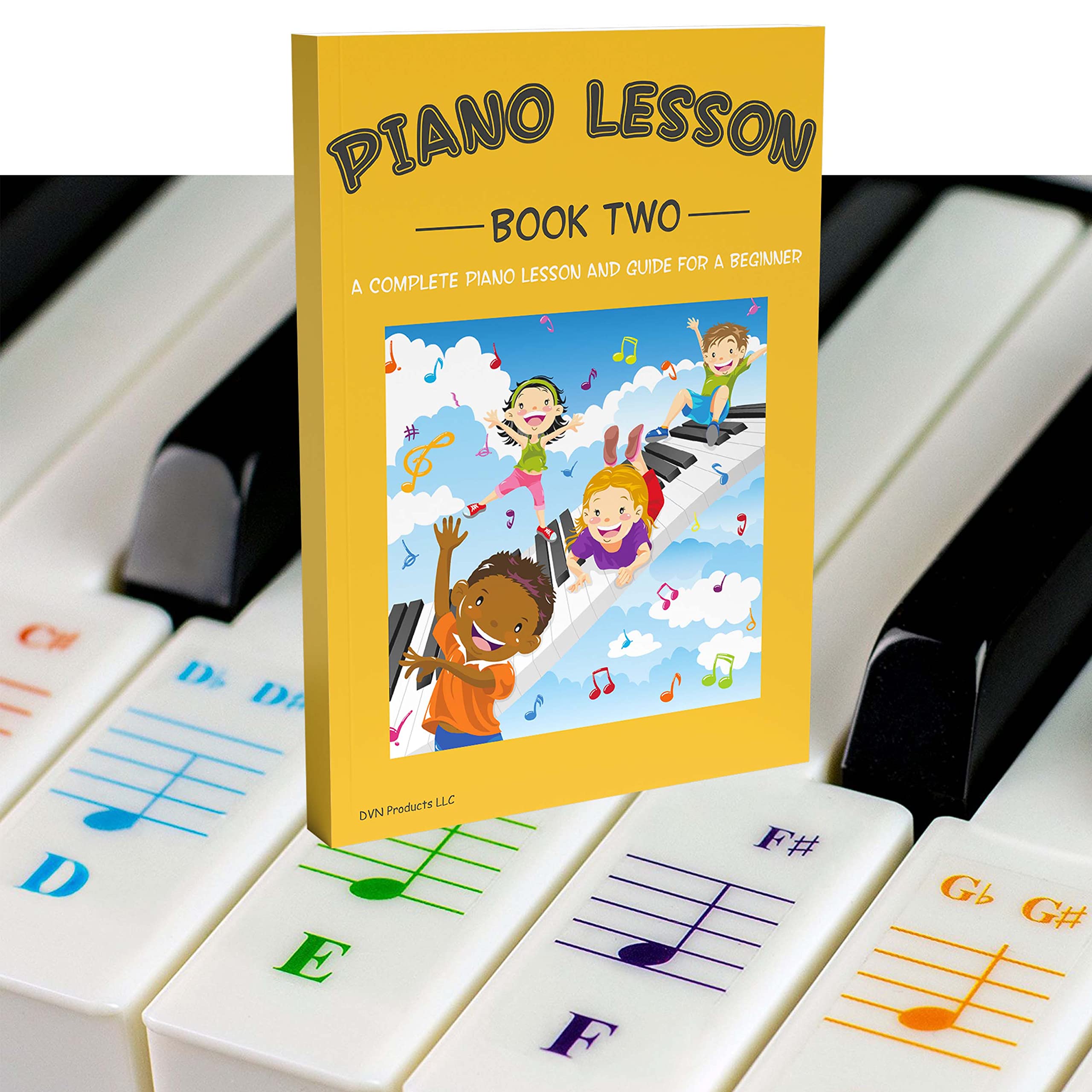 Piano Lessons Book2 And Color Coded Note Stickers: Piano Music Lesson And Guide Book For Kids And Beginners; Designed And Printe