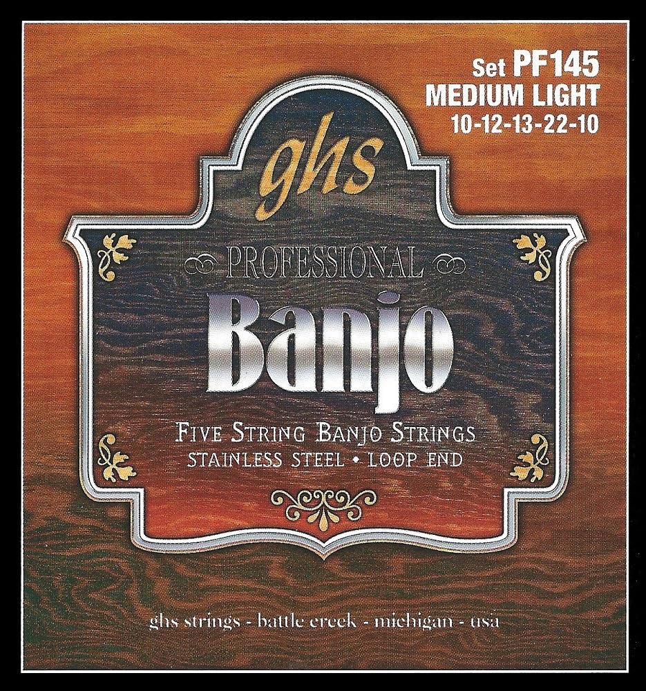 Ghs Strings Pf145 5 String Banjo Strings, Stainless Steel, Medium Light (10 22)