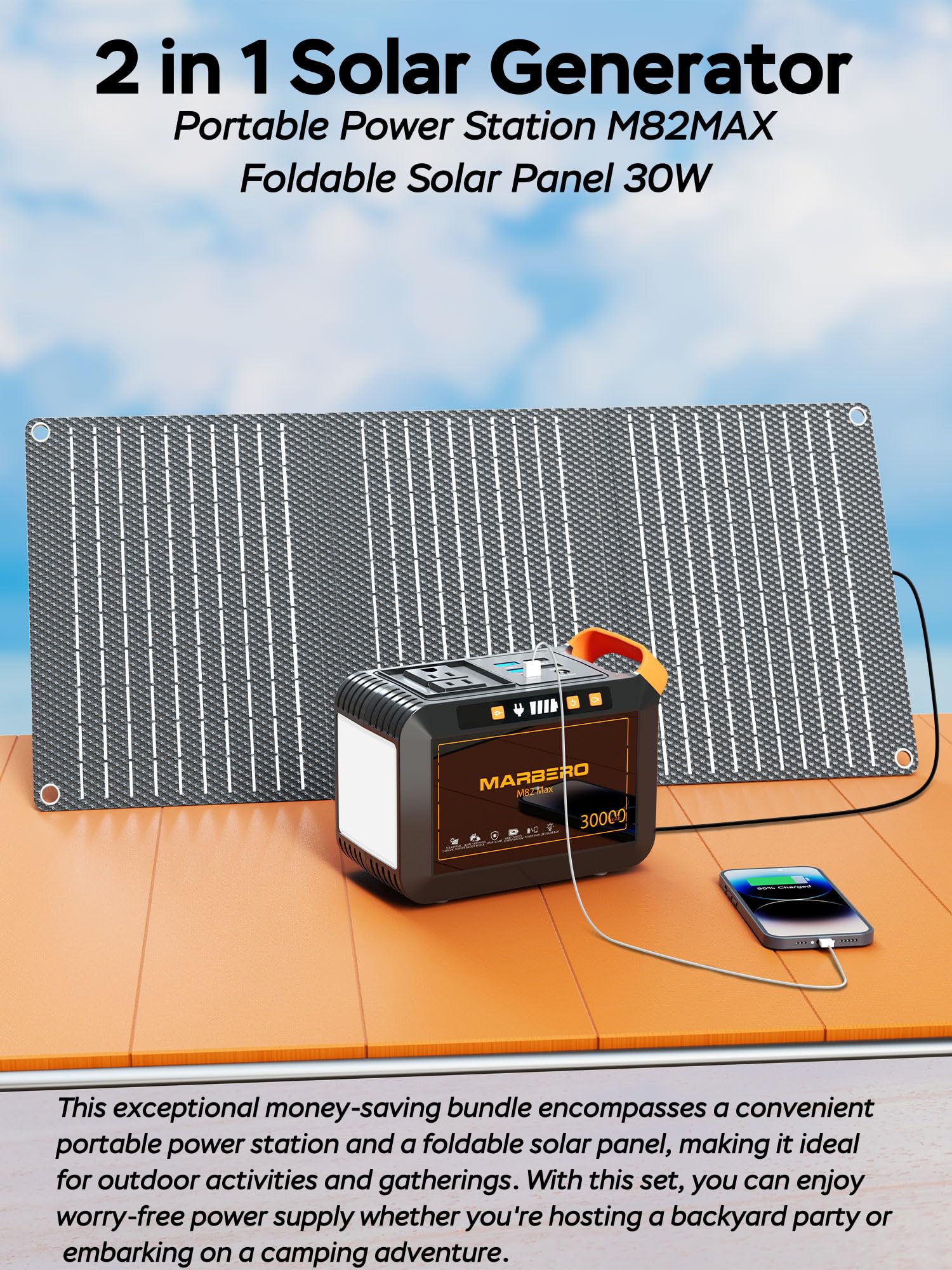 Marbero 111Wh Solar Generator With Solar Panel Included Portable Power Station 120W With Foldable Solar Panel 30W Set For Campin