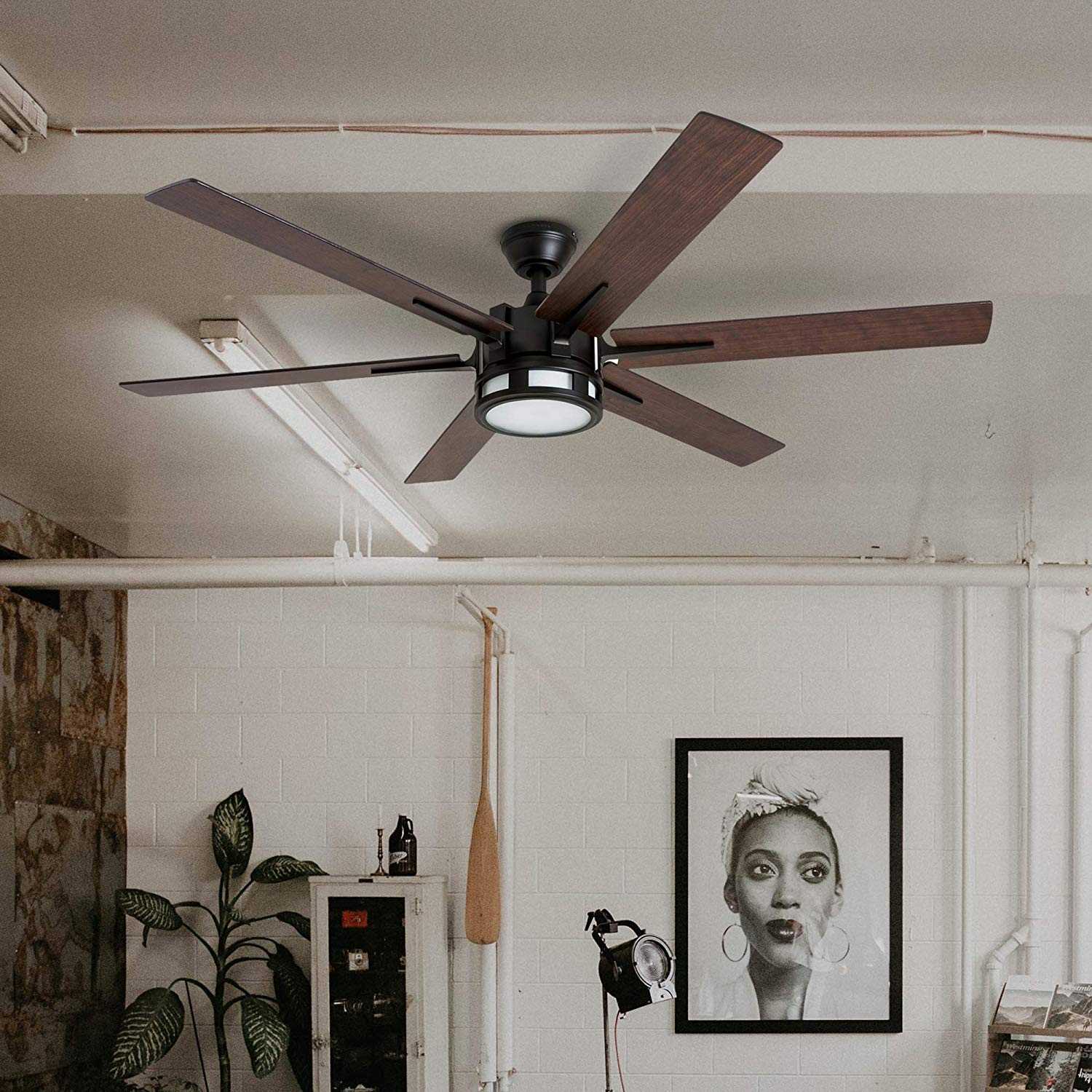 Honeywell Ceiling Fans Kaliza, 56 Inch Indoor Modern Led Ceiling Fan With Light And Remote Control, Dual Mounting Options, 6 Bla