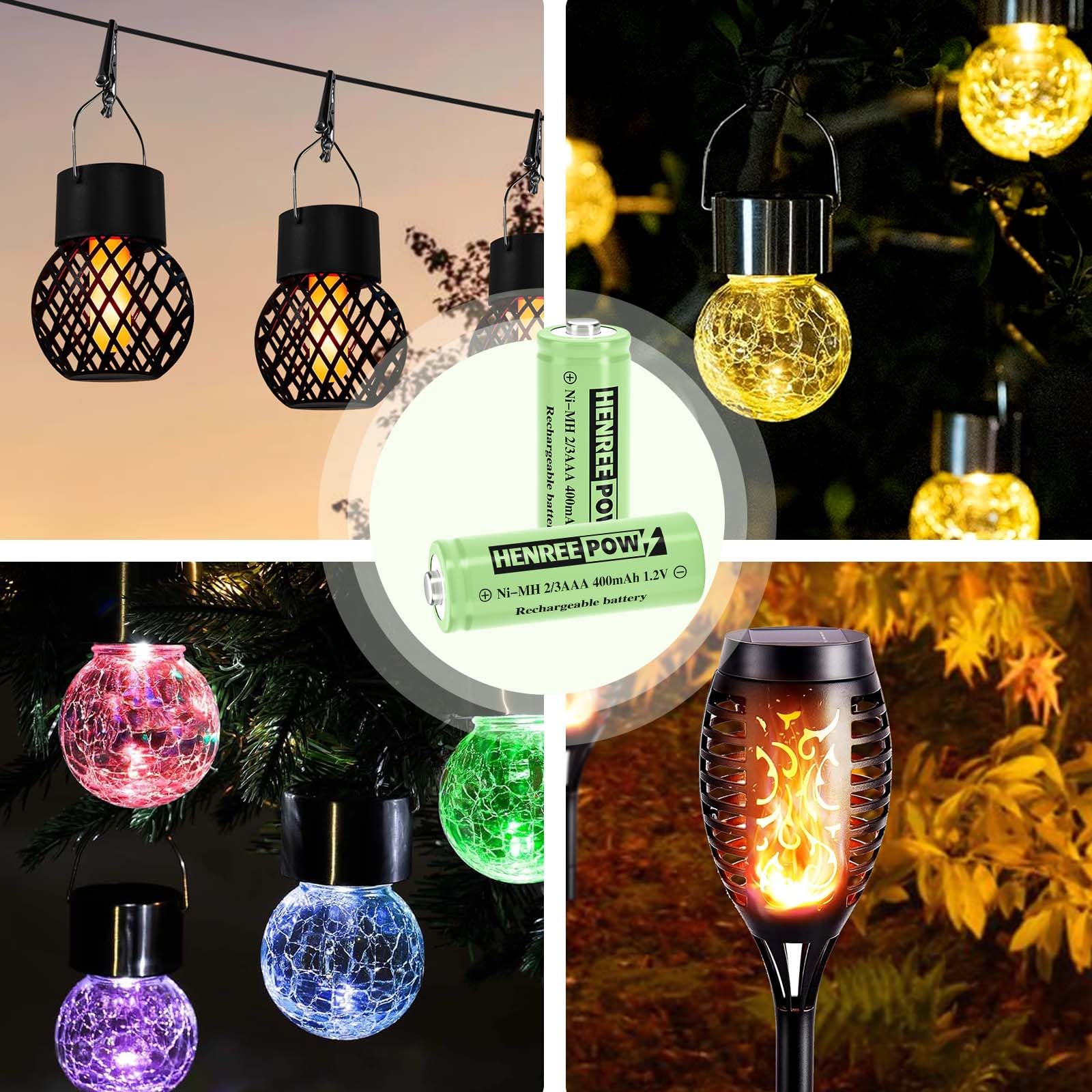 Henreepow 2/3Aaa Solar Battery, 2/3Aaa 400Mah Rechargeable Battery, 2/3Aaa 1.2V Low Self-Discharge Rechargeable Battery 4 Pack F