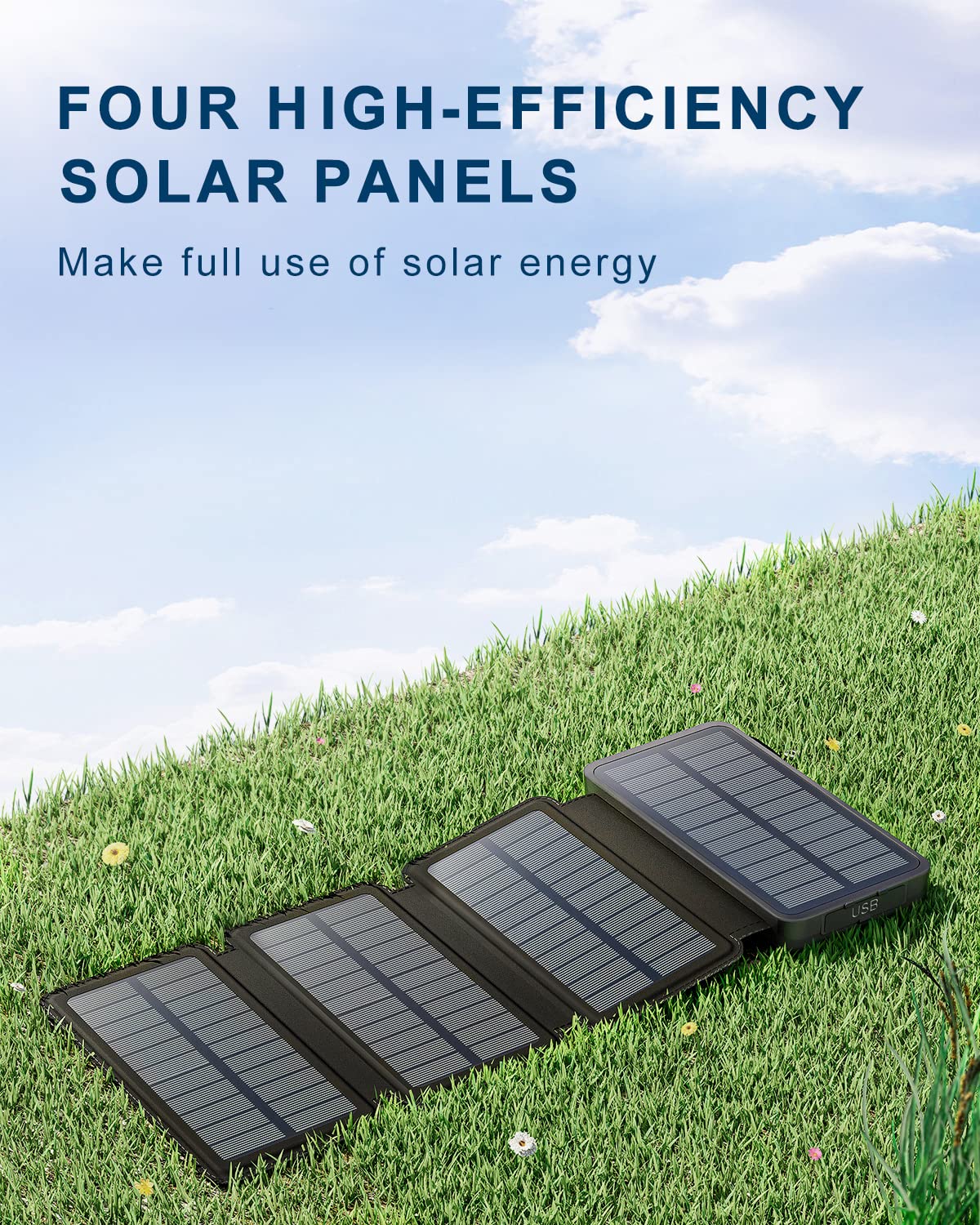 Hiluckey Solar Charger Power Bank 25000Mah Usb C Fast Charging Portable Phone Charger With 4 Solar Panels & 3 Usb Outputs For Ip