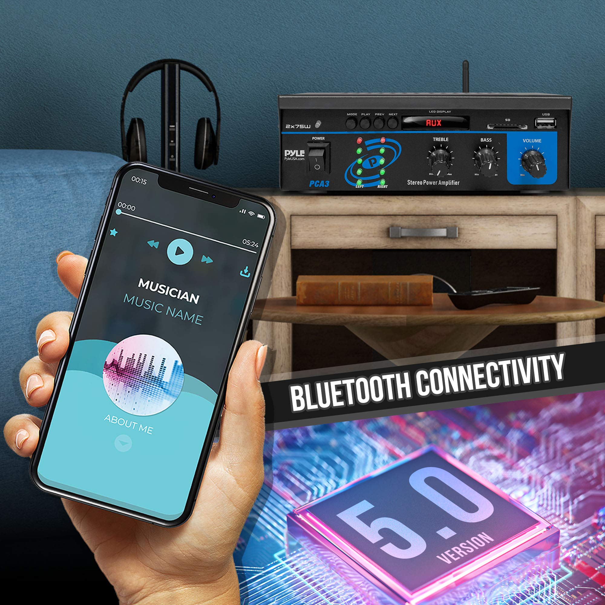 Pyle Home Home Audio Power Amplifier System   2X75W Mini Dual Channel Sound Stereo Receiver Box W/ Led   For Amplified Speakers,