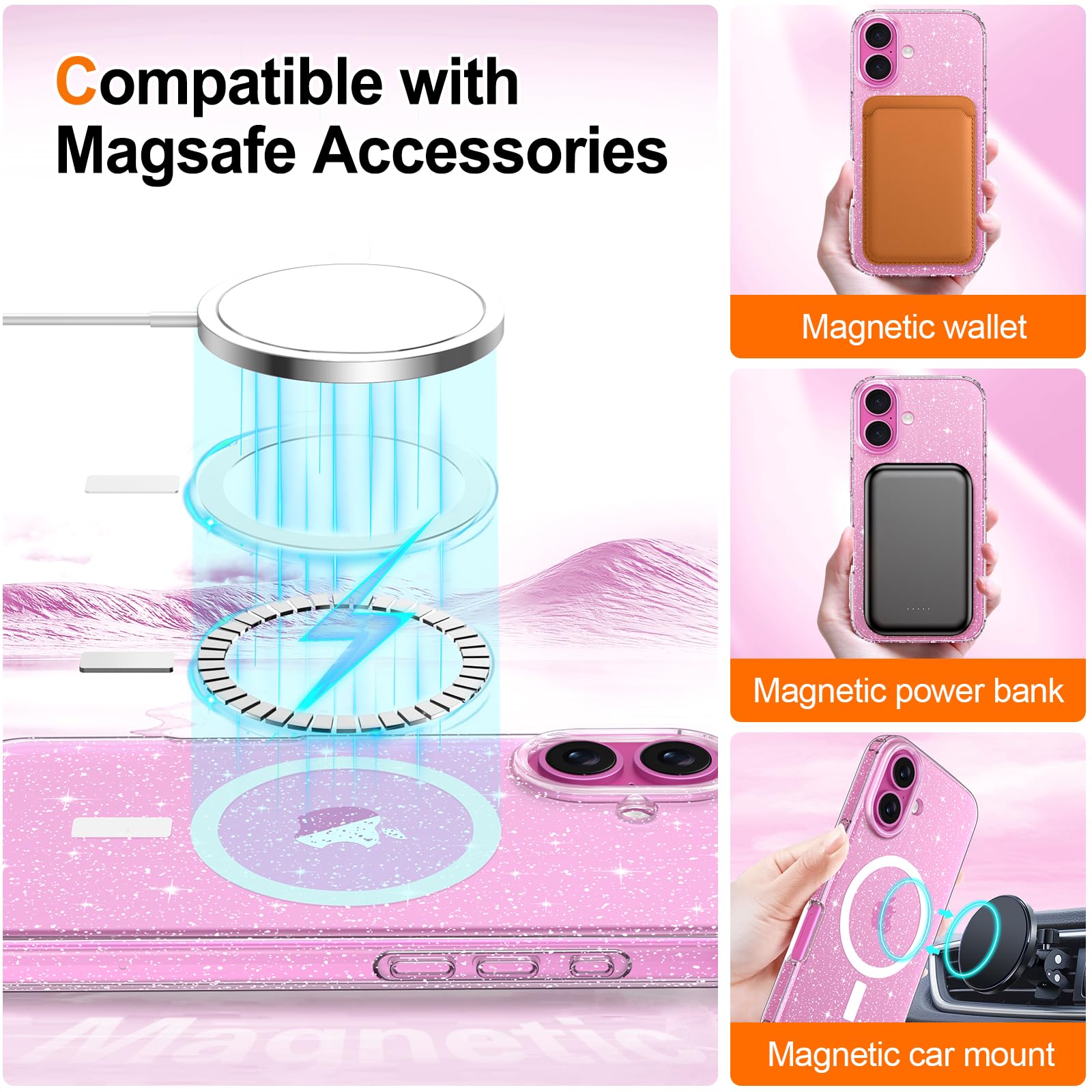 Hython Case For Iphone 16 Plus Case Glitter, Clear Glitter Sparkly Shiny Bling Sparkle Cute Cover, Anti Scratch Soft Tpu Thin Sl