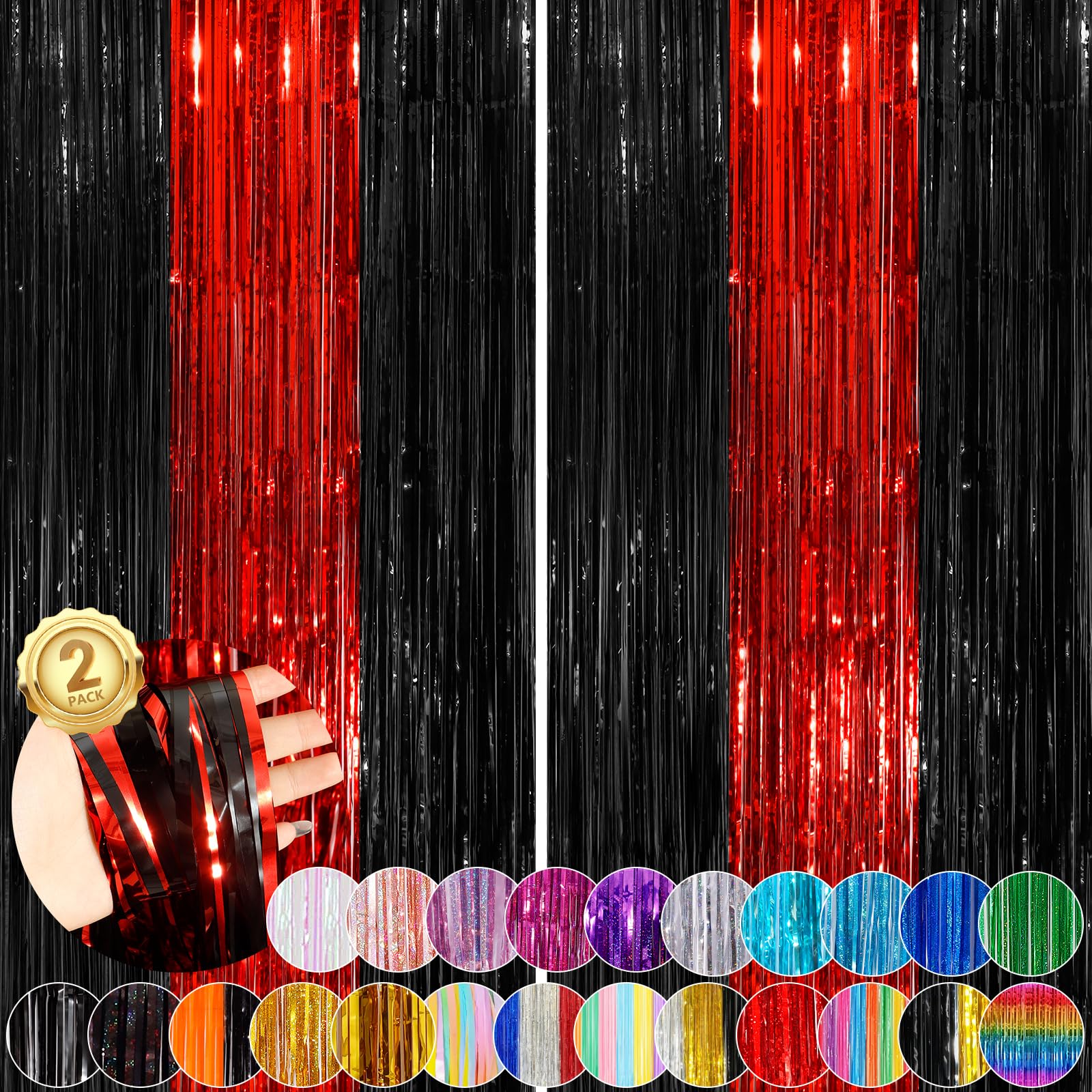Black Red Fringe Curtain Party Streamers 2Pack 3.3X8.3 Ft Foil Fringe Backdrop Curtains For Birthday Wedding Bridal Baby Shower
