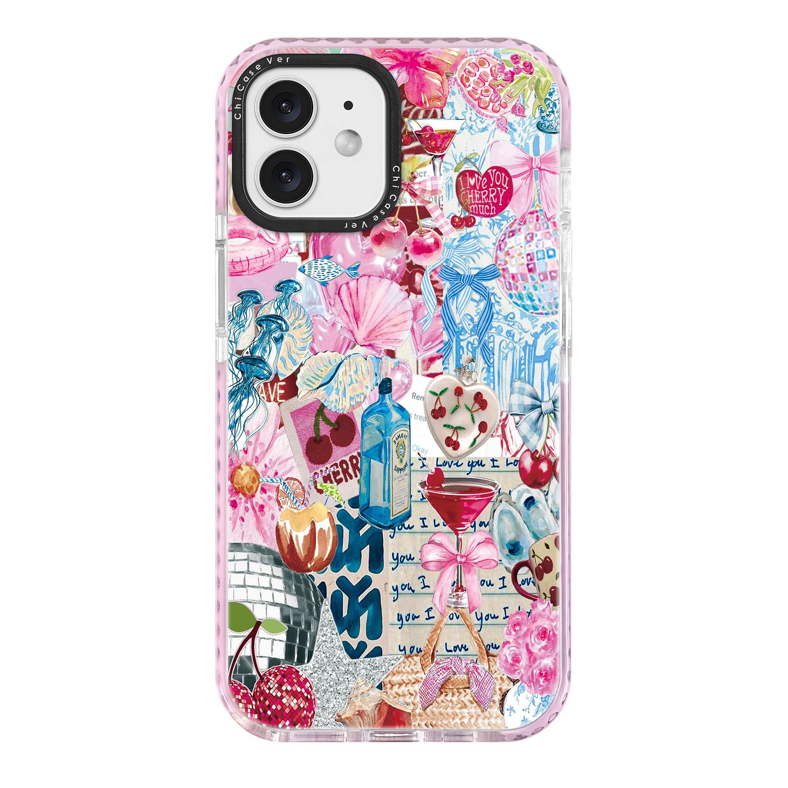 ChiCaseVer for iPhone 12 & iPhone 12 Pro Case, Romantic Coastal Preppy Collage Pattern, Y2K Soft Slim TPU Compatible with MagSaf