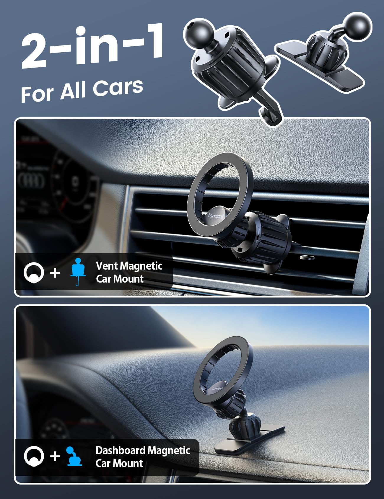 Lamicall For Magsafe Car Mount - [20X N55 Magnets] Magnetic Phone Holder For Your Car Dashboard Vent Car Phone Holder For Iphone