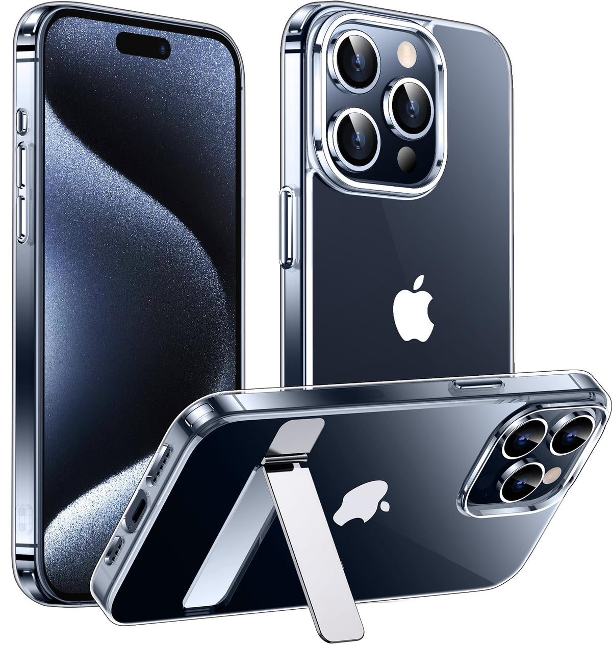 Temdan Designed For Iphone 15 Pro Max Case Clear With Kickstand, [Non Yellowing] [Military Grade Drop Protection] Slim Thin Shoc