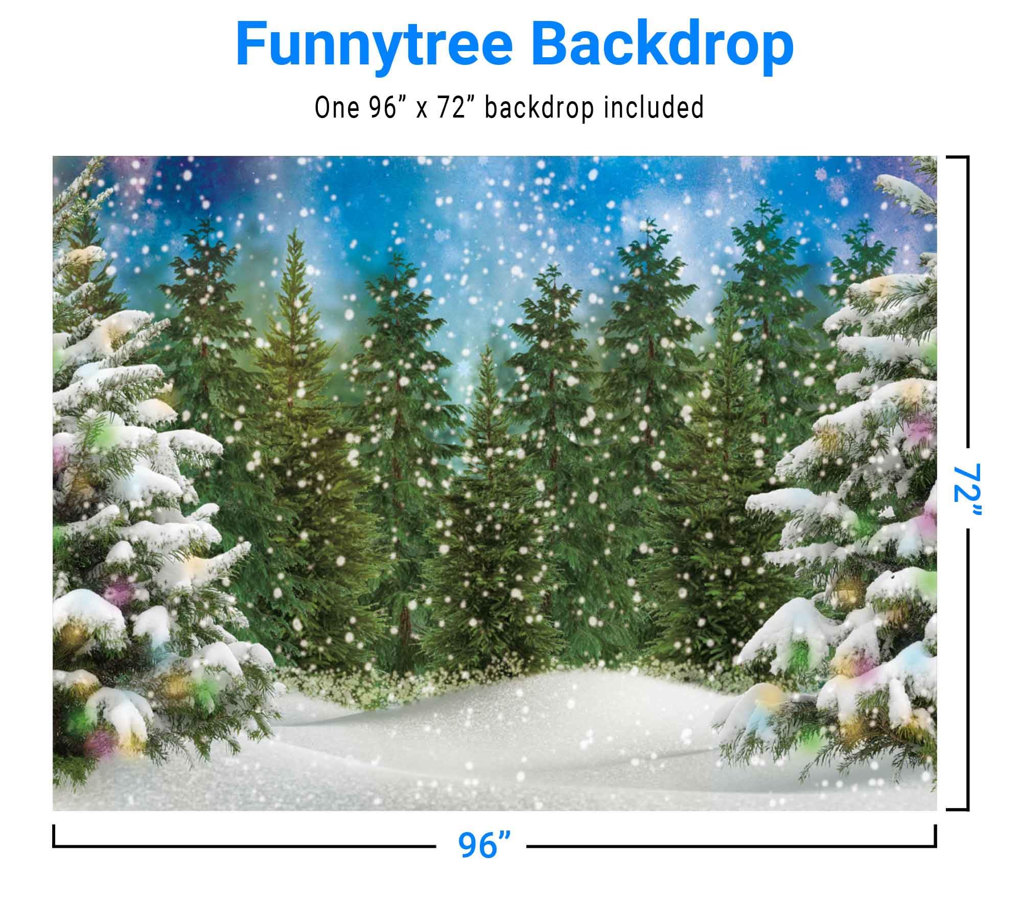 Funnytree 8X6Ft Winter Forest Landscape Photography Backdrop Snowy Christmas Pine Tree Background Natural Scene Xmas Party Wall Decoration Supplies Photo Booth