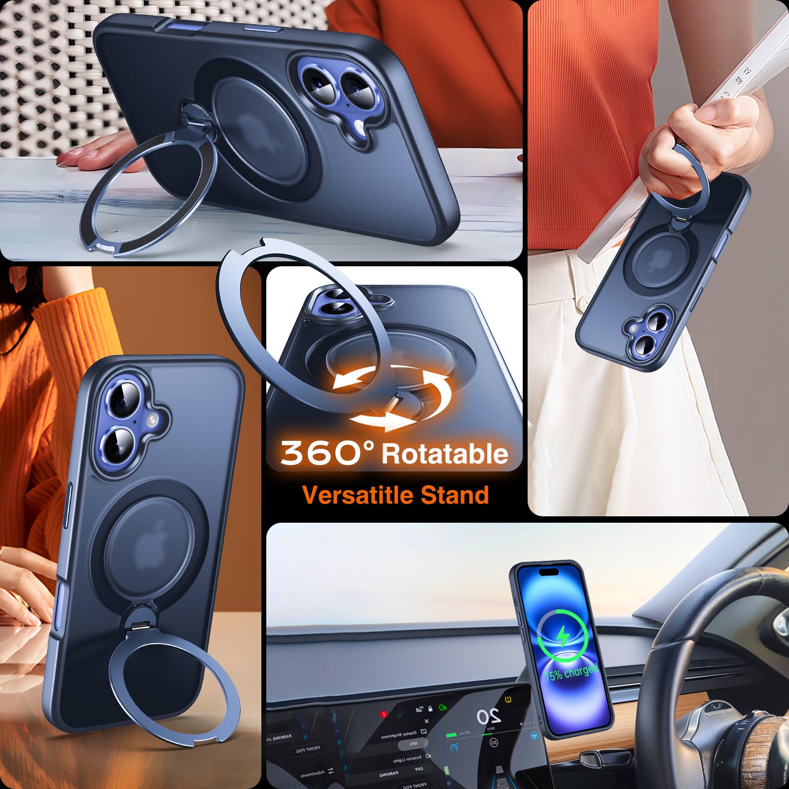 Chicfun 360 O-Ring Magstander For Iphone 16 Case With Magnetic Kickstand Ring Holder [Compatible With Magsafe][360Rotate Stand R
