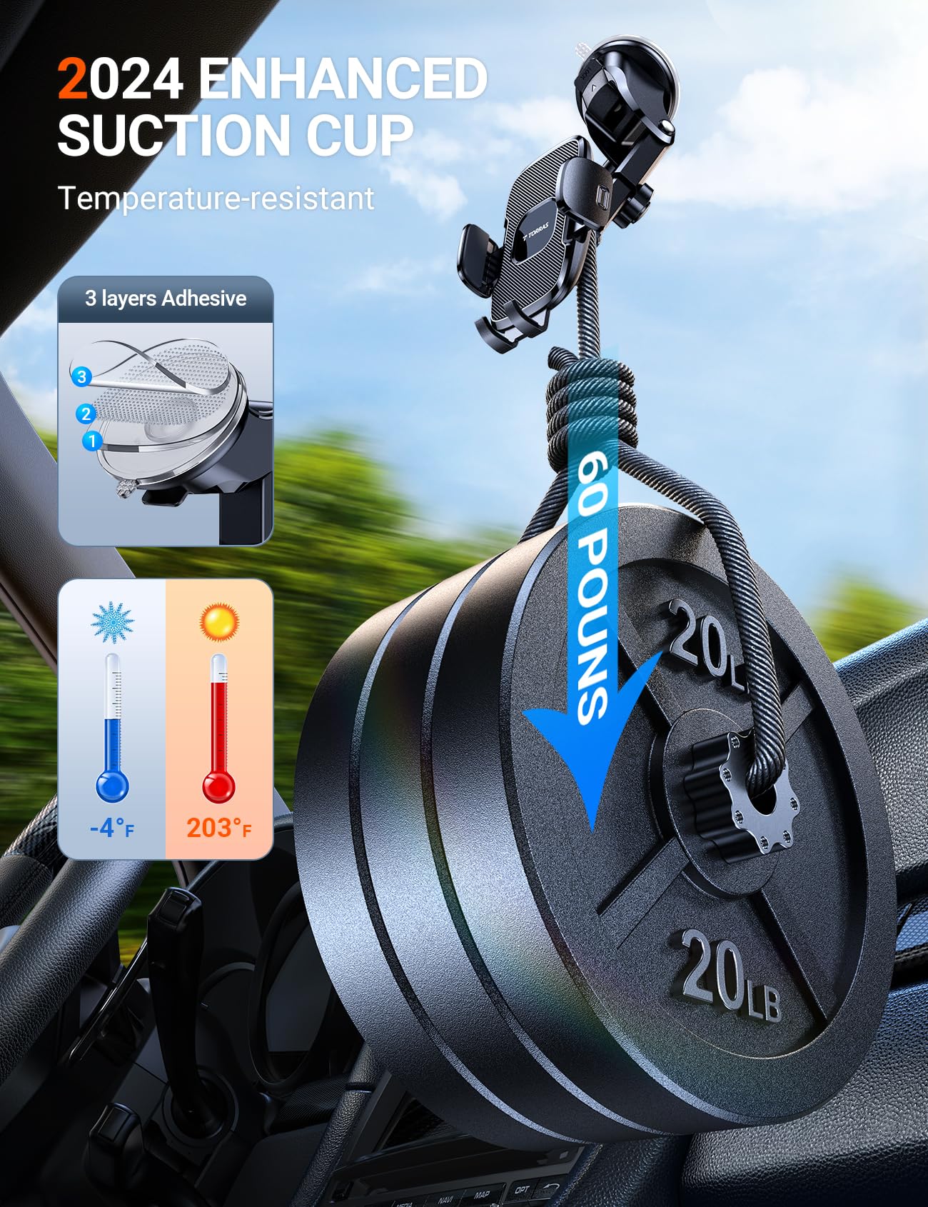 Torras [Ultra Durable Cell Phone Holder For Car, Universal Mount Dashboard Windshield Vent Compatible With Iphone 16 15 14 13 12 Pro Max, Samsung Galaxy S23+ Ultra S10 Note Plus