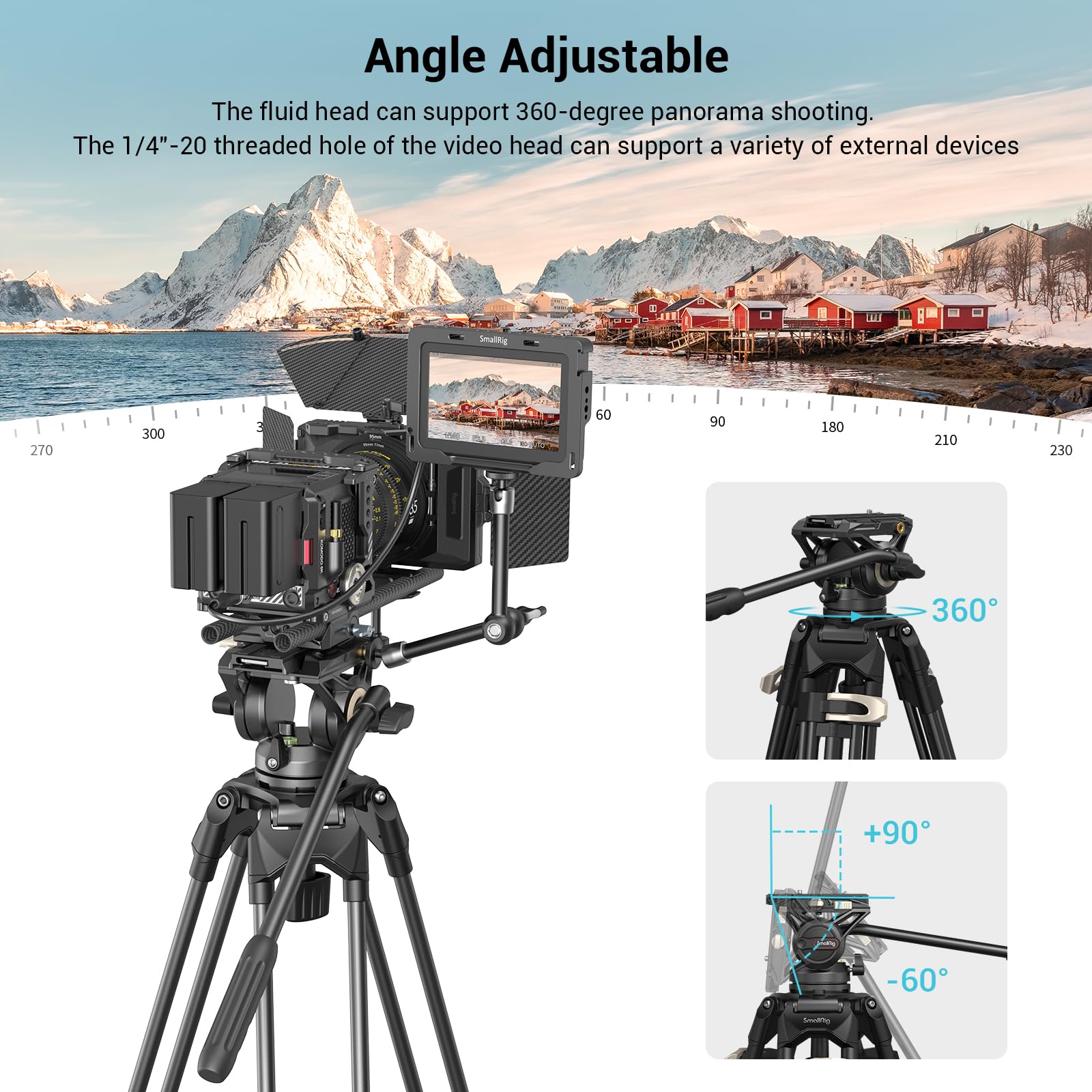 Smallrig Ad-01 Video Tripod, 73 Heavy Duty Tripod With 360 Degree Fluid Head And Quick Release Plate For Dslr, Camcorder, Camera