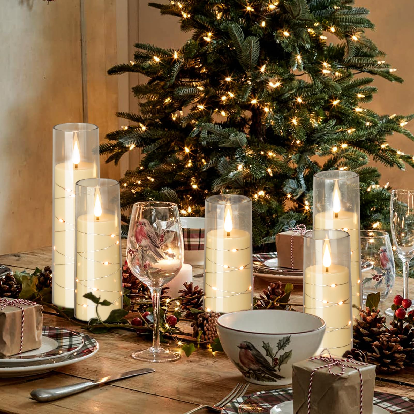 Genswin Flickering Flameless Candles With 3 Remote Timer, 9 Pack Clear Led Battery Operated Candles With Embedded Star String Fo