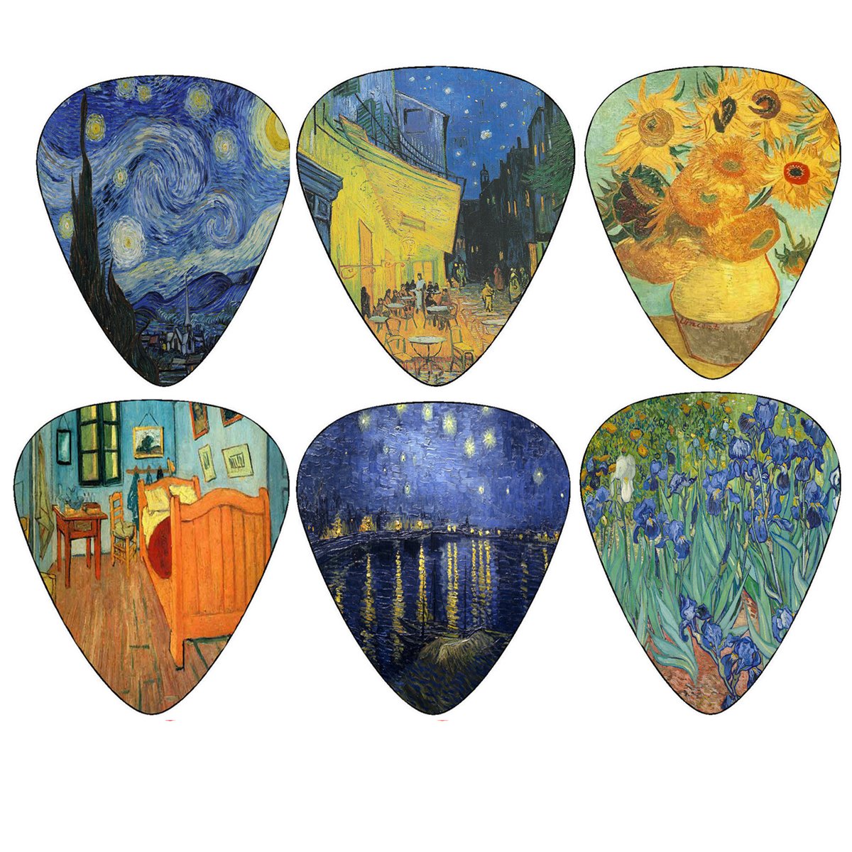 Creanoso Vincent Van Gogh Guitar Picks   Celluloid Medium 12 Pack   Starry Night Sunflowers Cafe   Best Stocking Stuffer Gifts F