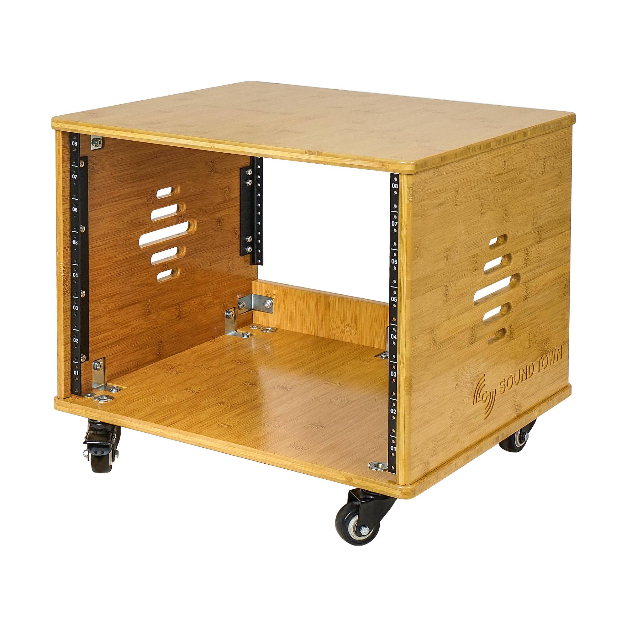 Sound Town Diy 8U Solid Carbonized Bamboo Studio Rack W/ 16'' Depth, Ventilation, Rubber Feet, Casters For Recording Room, Pa/Dj