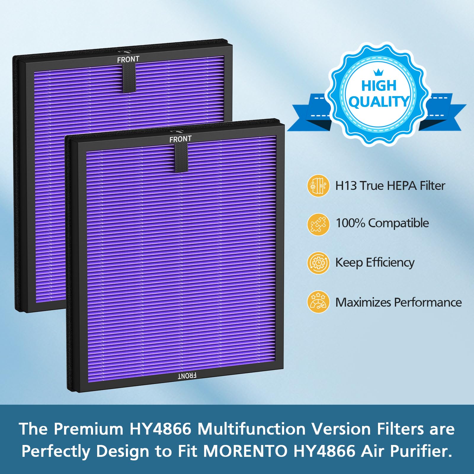 2 Pack Hy4866 True Hepa Replacement Filters For Morento And Westhey Hy4866 Air Purifier, Yiou M1 Air Cleaner Purifier, 3 In 1 H1