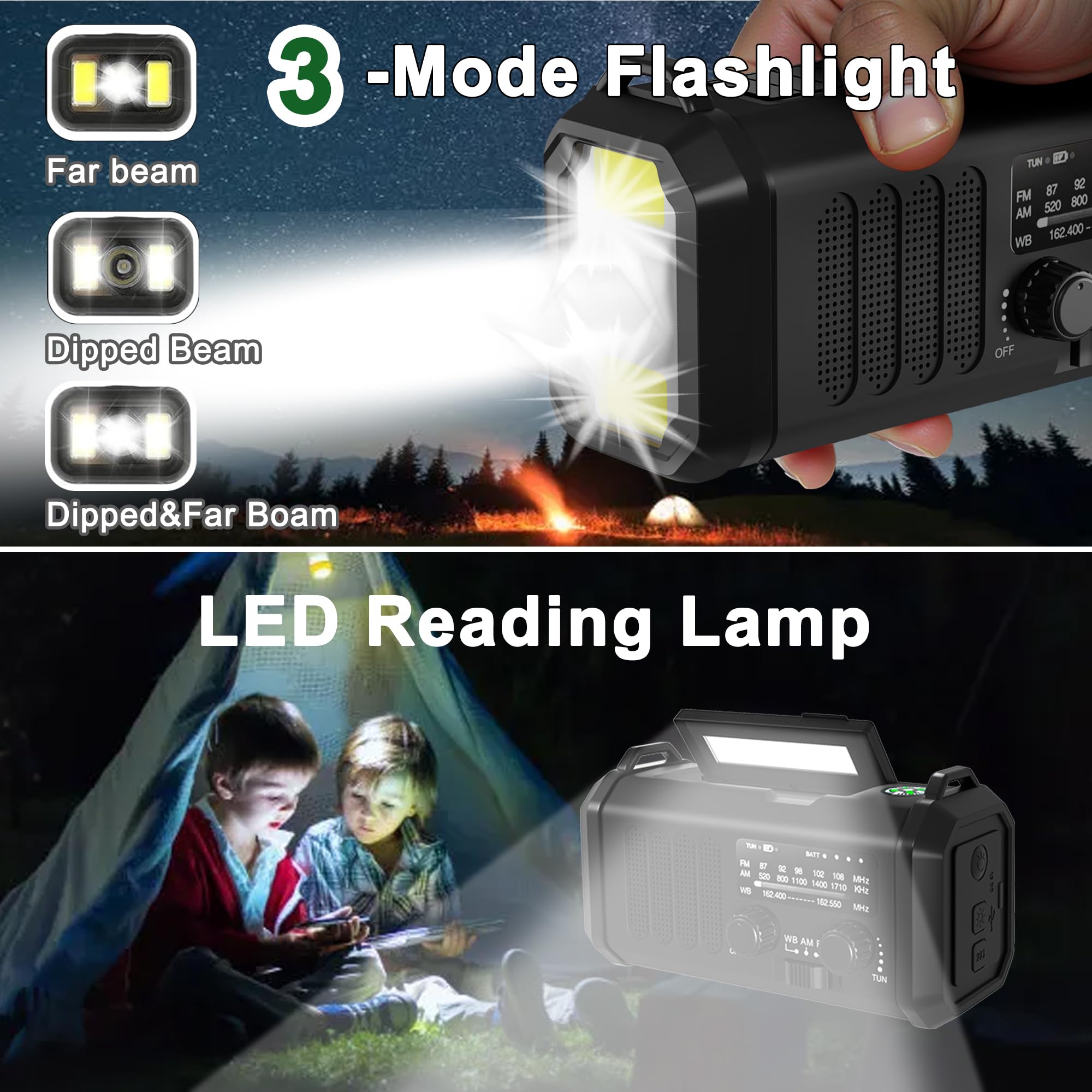 Emergency Radio Noaa Weather Radio Hand Crank & Solar Charging 20000Mah/74000Mwh With Am Fm Rechargeable Battery Built-In Flashl