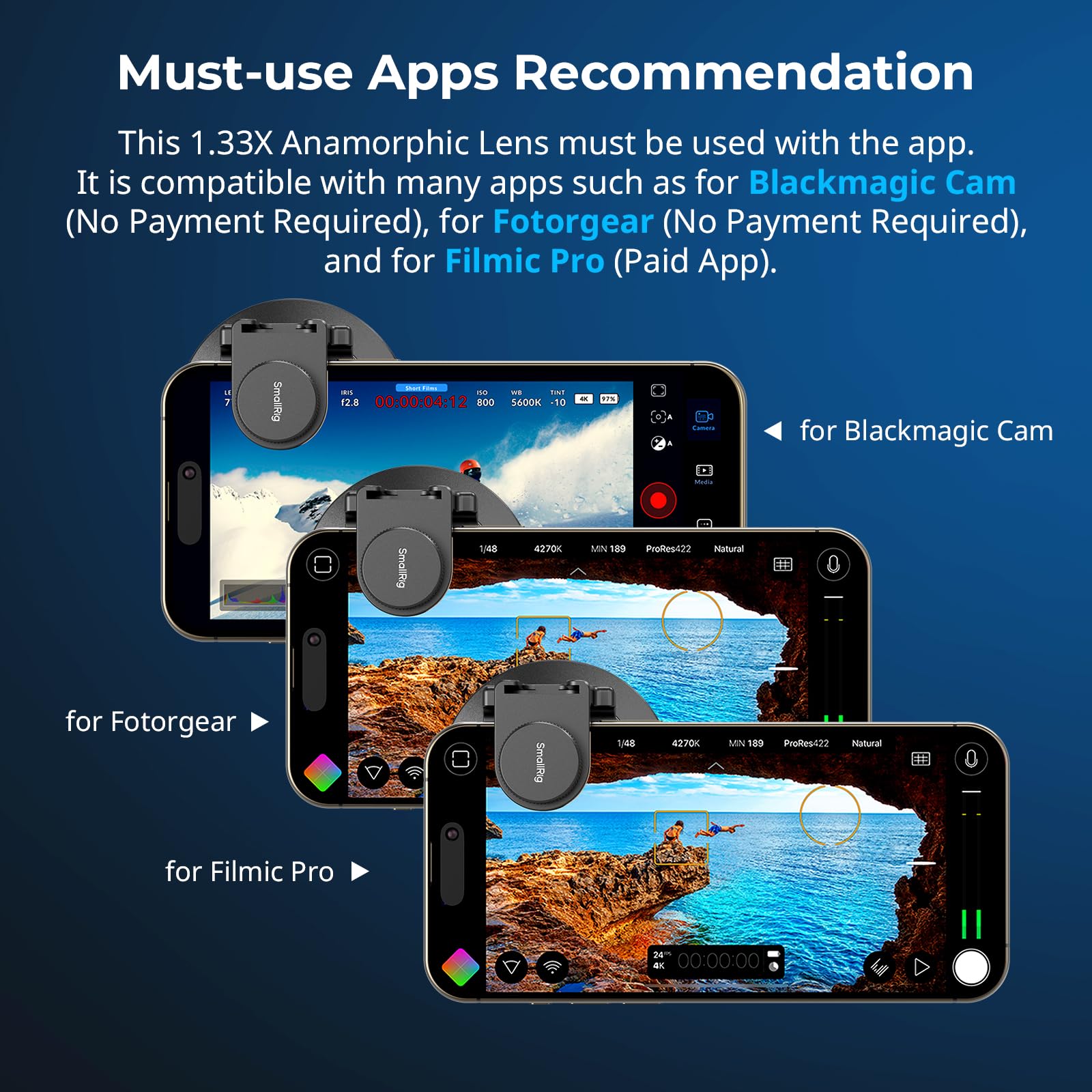 Smallrig 1.33X Anamorphic Lens For Mobile Phone, 2.4:1 Wide Screen Deformation Filmmaking Lens With T-Mount, Phone Cinematic Len