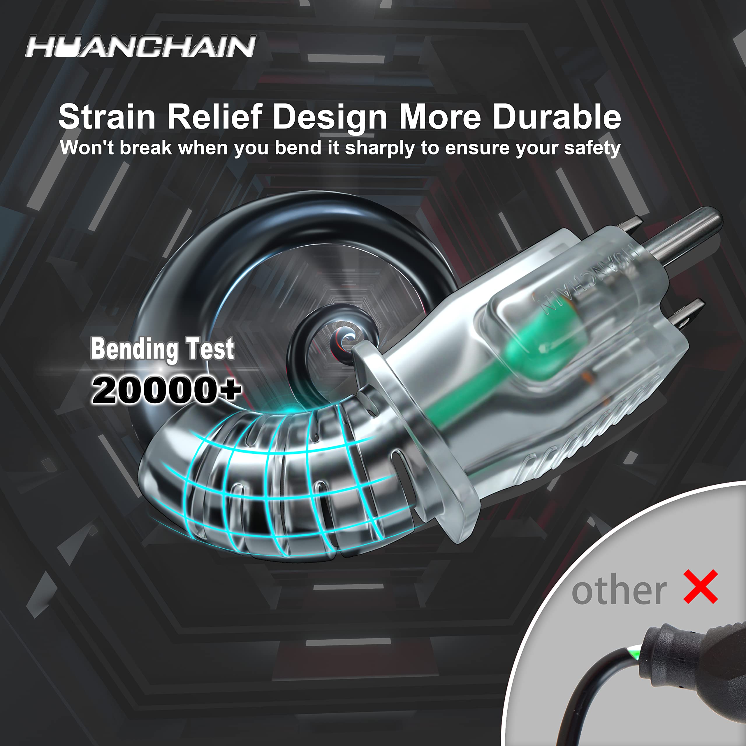 Huanchain 16/3 Gauge 300 Ft Black Outdoor Extension Cord Waterproof With Lighted End, Flexible Cold Resistant 3 Prong Long Exten