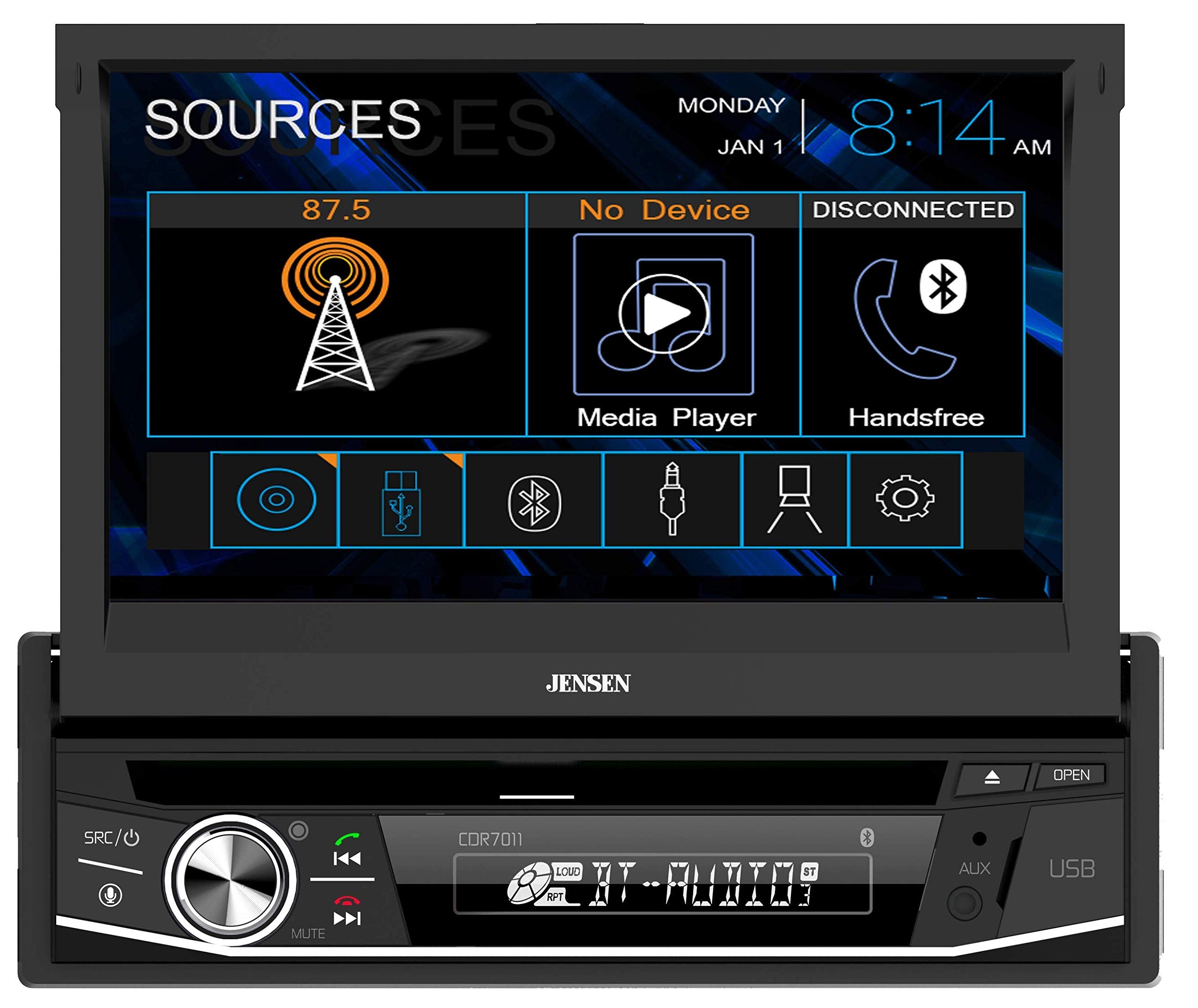Jensen CDR7011 7 inch LED CD/DVD Touch Screen Single Din Car Stereo | Push to Talk Assistant | Backup Camera Input | Bluetooth |