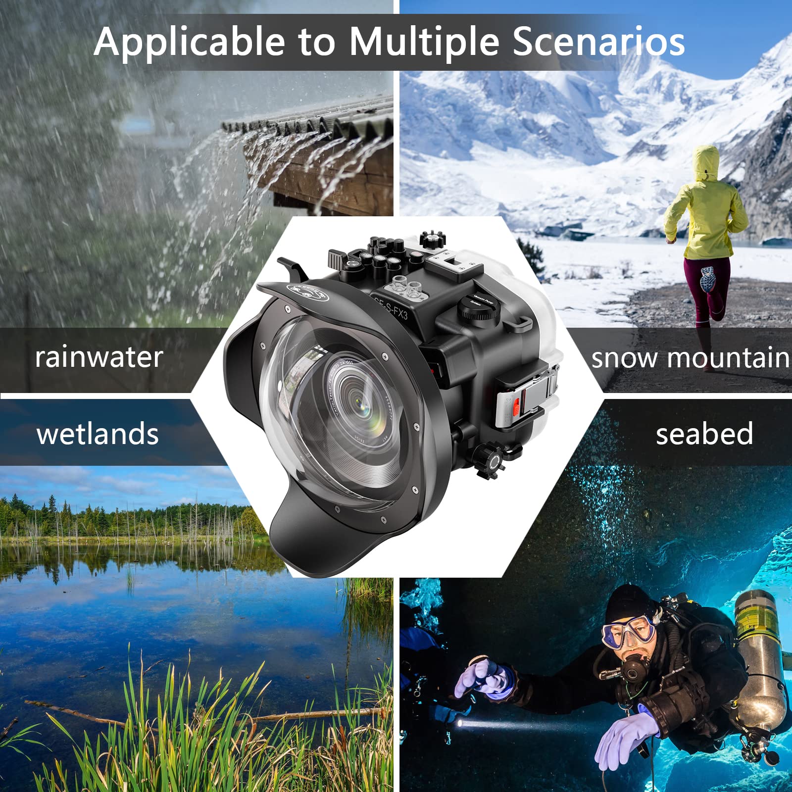 Seafrogs 40M/130Ft Underwater Camera Housing Waterproof Case For Sony Fx3 With 6 Inch Long Dome Port, Compatible With Sony Fe 4/