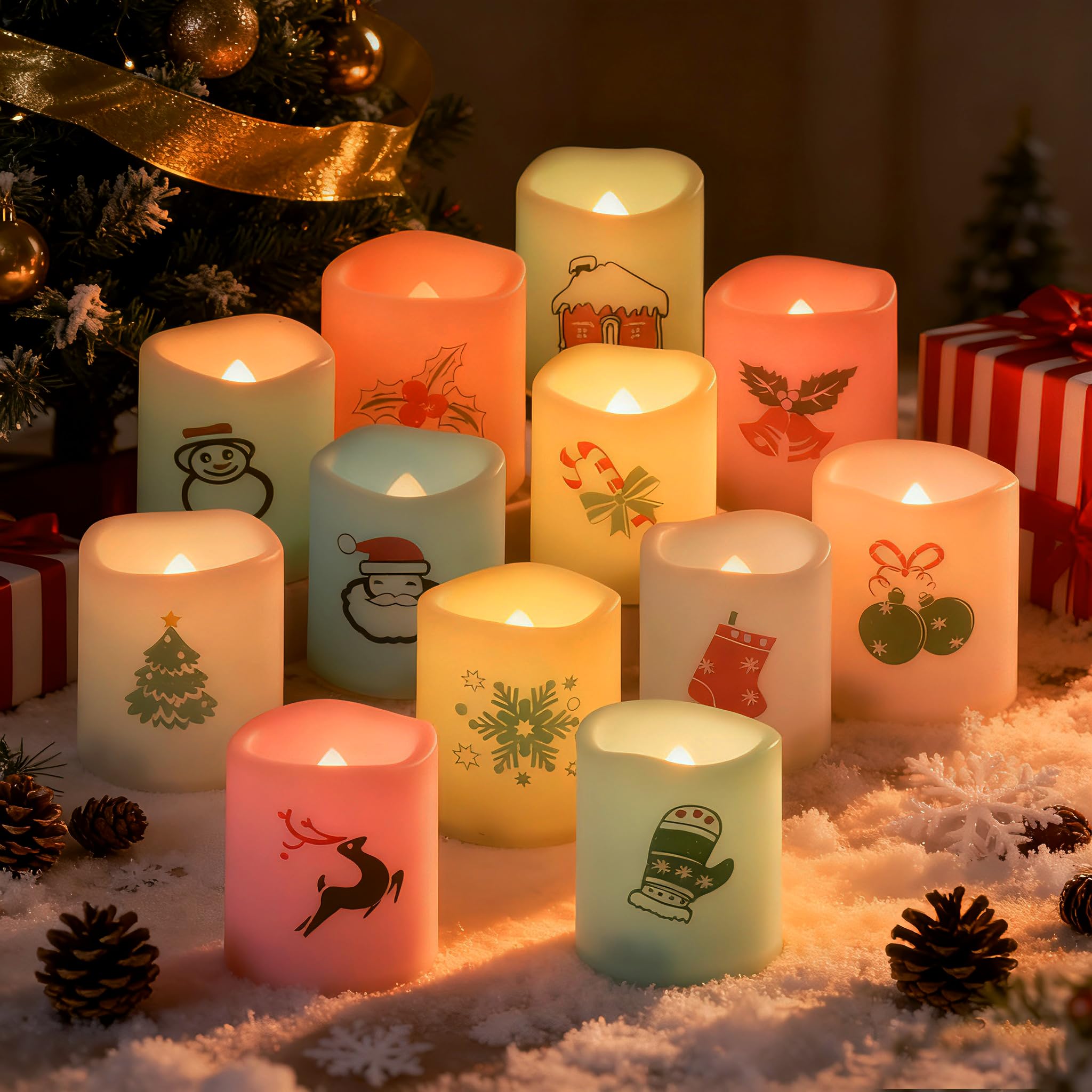 CANDLE CHOICE Christmas Color Changing Battery Operated Flameless Votive Candles Small Realistic Electric LED Votives with Chris