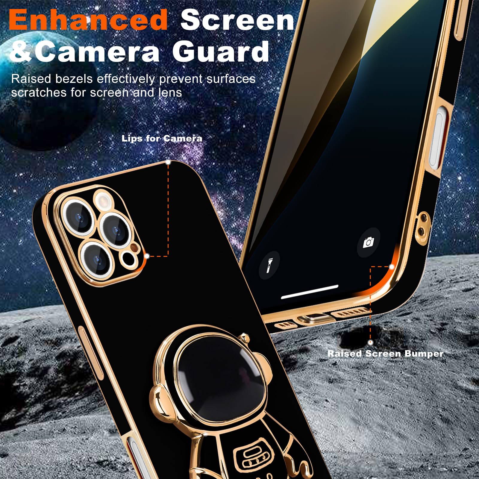 Pepmune For Iphone 16 Pro Case, Cute 3D Astronaut Stand With [2 Screen Protector] [Camera Protection] Kickstand Shockproof Bling