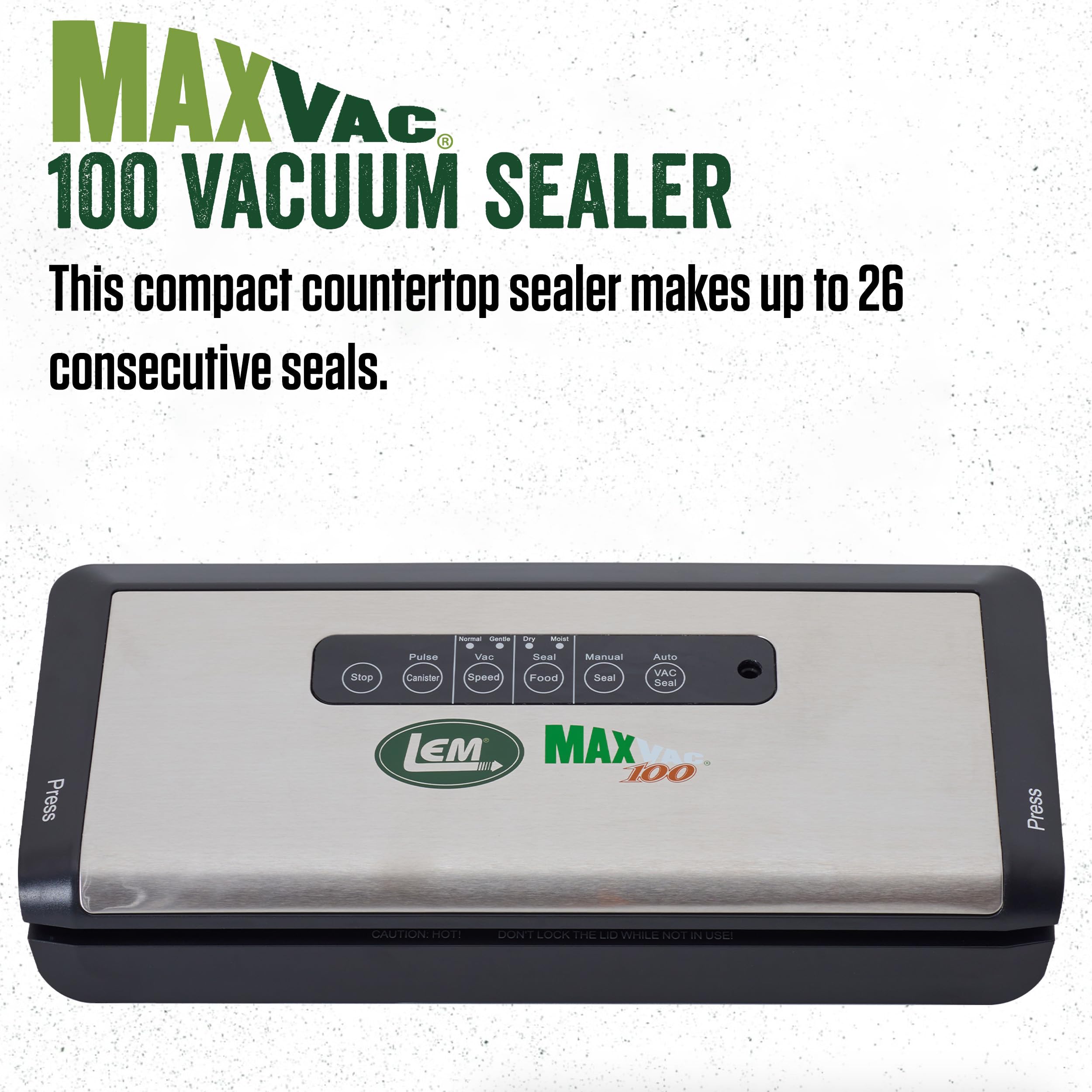 Lem Products Maxvac 100 Plastic Vacuum Sealer With 12 Inch Seal Bar, Silver And Black