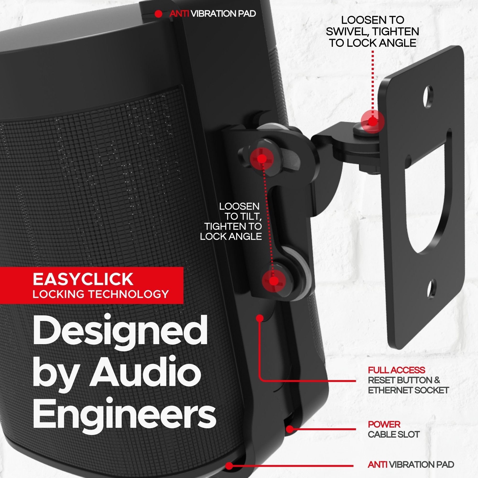 Sound Bass One, One Gen 2, One Sl, Play:1 Wall Mount Bracket, Black, Single, Compatible With Sonos One, One Gen 2, One Sl & Play