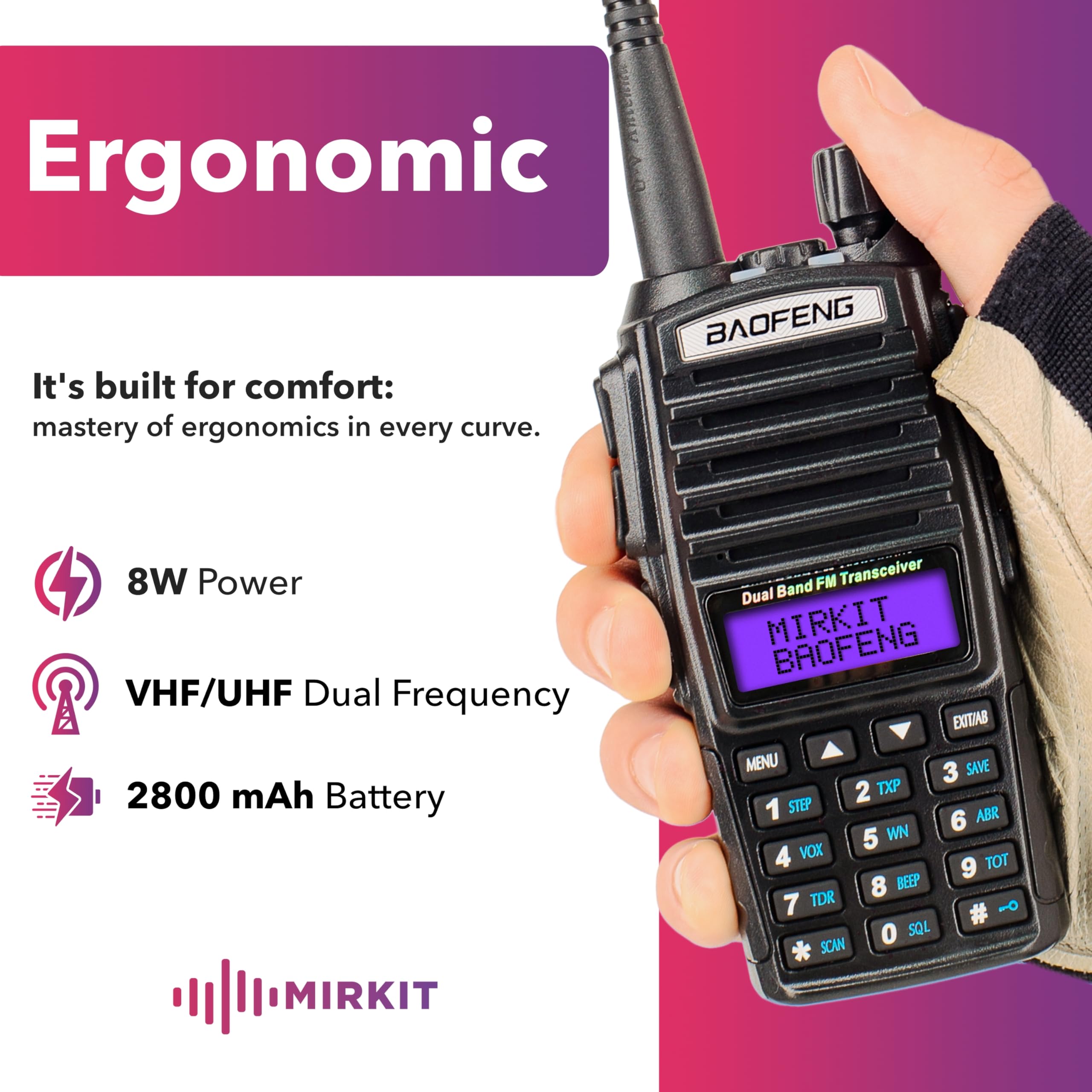 Mirkit Baofeng Ham Radio Uv 82 Mk5   Walkie Talkies Long Range 8W Max Power Two Way Radio Vhf/Uhf 144 148/420 450 Mhz   Baofeng Radio 1800Mah Battery 2 Way Radio With Mirkit Software 2025
