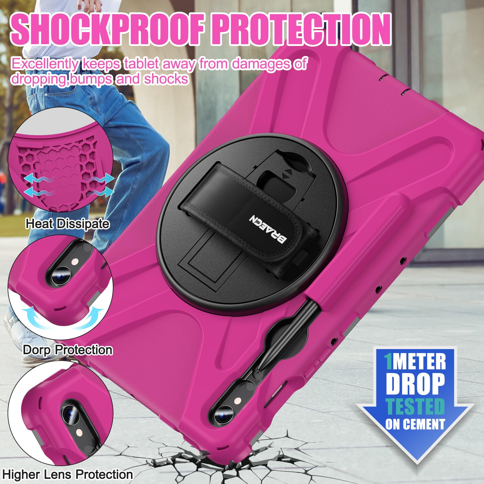 Braecnstock For Samsung Galaxy Tab S9 Fe/S9/S8/S7 5G Case 10.9''/11'' 2023/2022/2020 Shockproof Protective Tab S9 Fe/S9/S8/S7 Ki