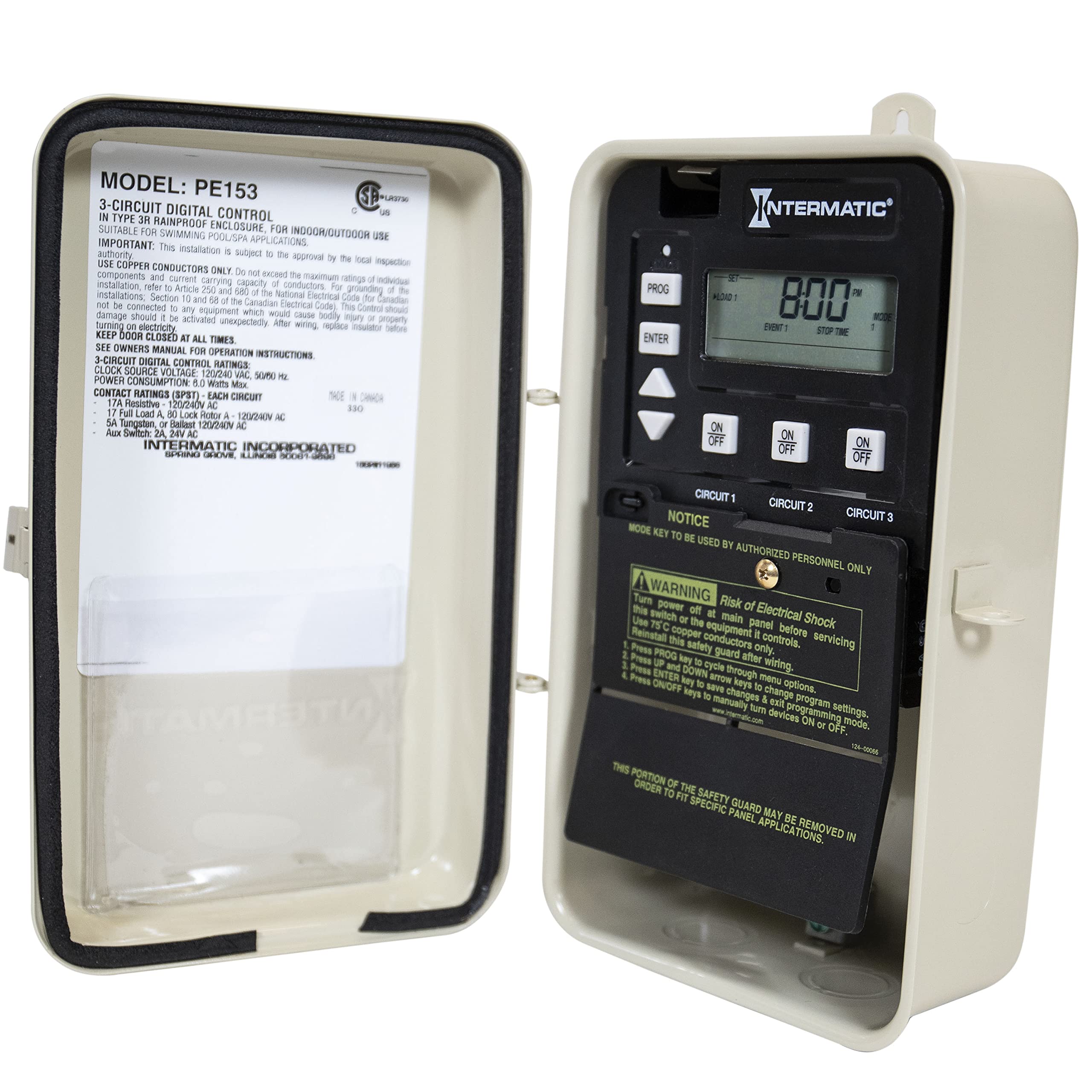 Intermatic Pe153 24 Hour Electronic Time Control   Multi Circuit Pool And Spa Timer With Countdown, Override, And Versatile Programming   Freeze And Heater Protection, Lcd Readout