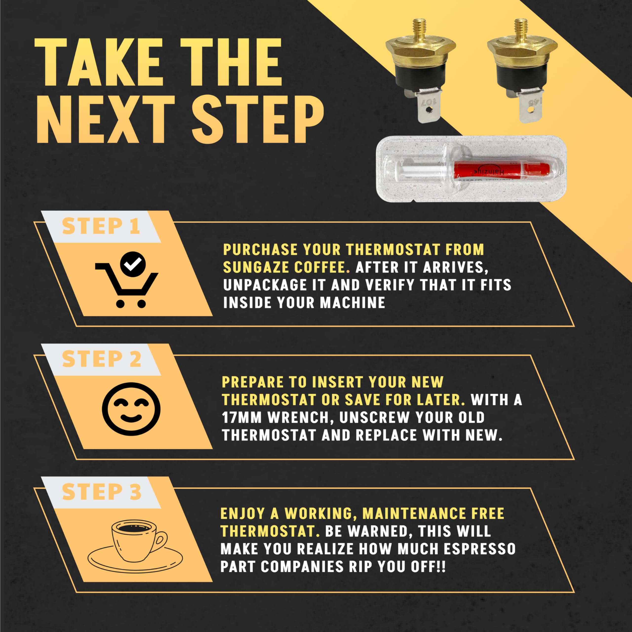 Oem Style Gaggia Thermostat Replacement Thread M4 107C By Sungaze Coffee   Maintain Perfect Brewing Temperature   Authentic Oem