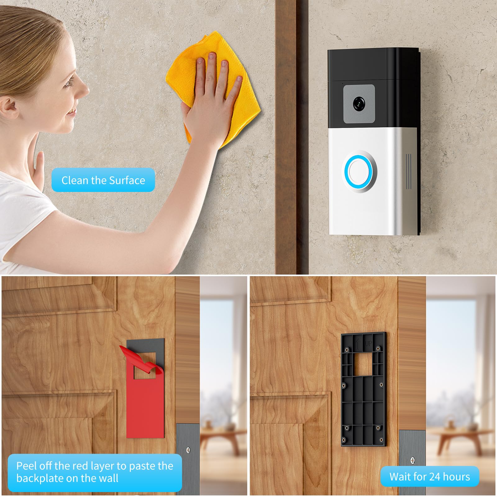 No Drill Adhesive Video Doorbell Mount Compatible With Video Doorbell 1/2/3/3 Plus/4/ (2024 Release)/, R/Ing Camera Doorbell Mou
