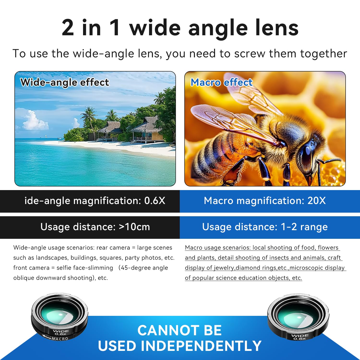 Hytamy Phone Camera Lens Kit, 4-In-1 Set Upgraded External Camera, Telephoto 28X, Wide Angle 0.6X, Macro 20X, Fisheye 198, Suita