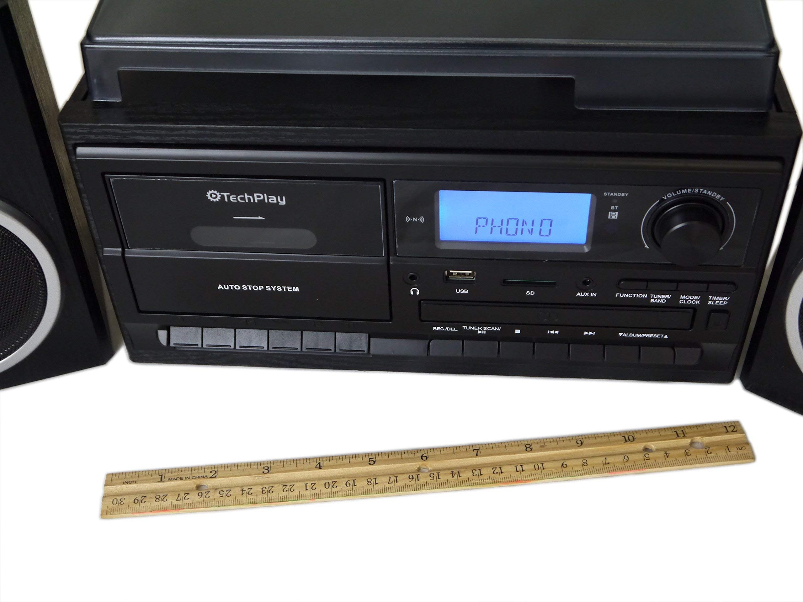 Techplay Odc128Bt 3 Speed Turntable With Cassette Player/Recorder, Cd,Mp3 Sd Card/Usb Player, Digital Am/Fm Radio, Aux In, Line